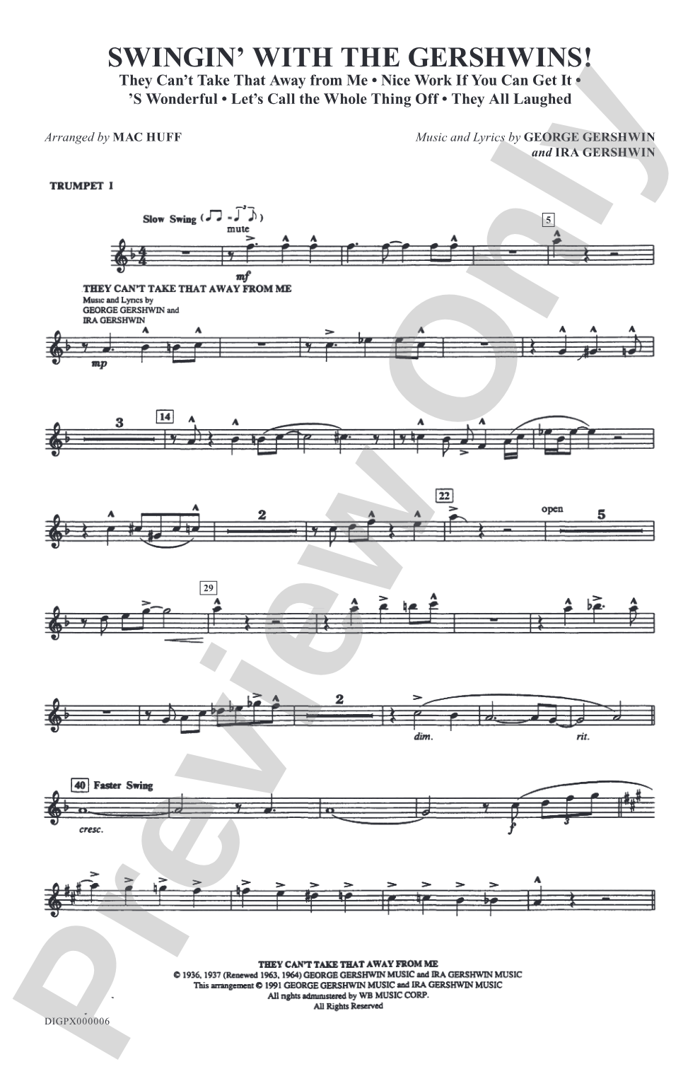 Swingin' with the Gershwins!: Trumpet 1: Choral Octavo Digital SoundPax