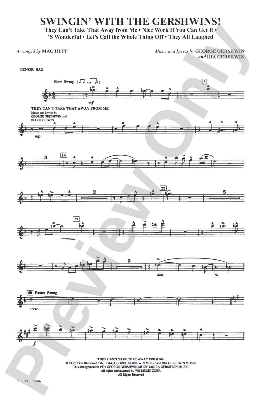 Swingin' with the Gershwins!: Tenor Saxophone: Choral Octavo Digital SoundPax