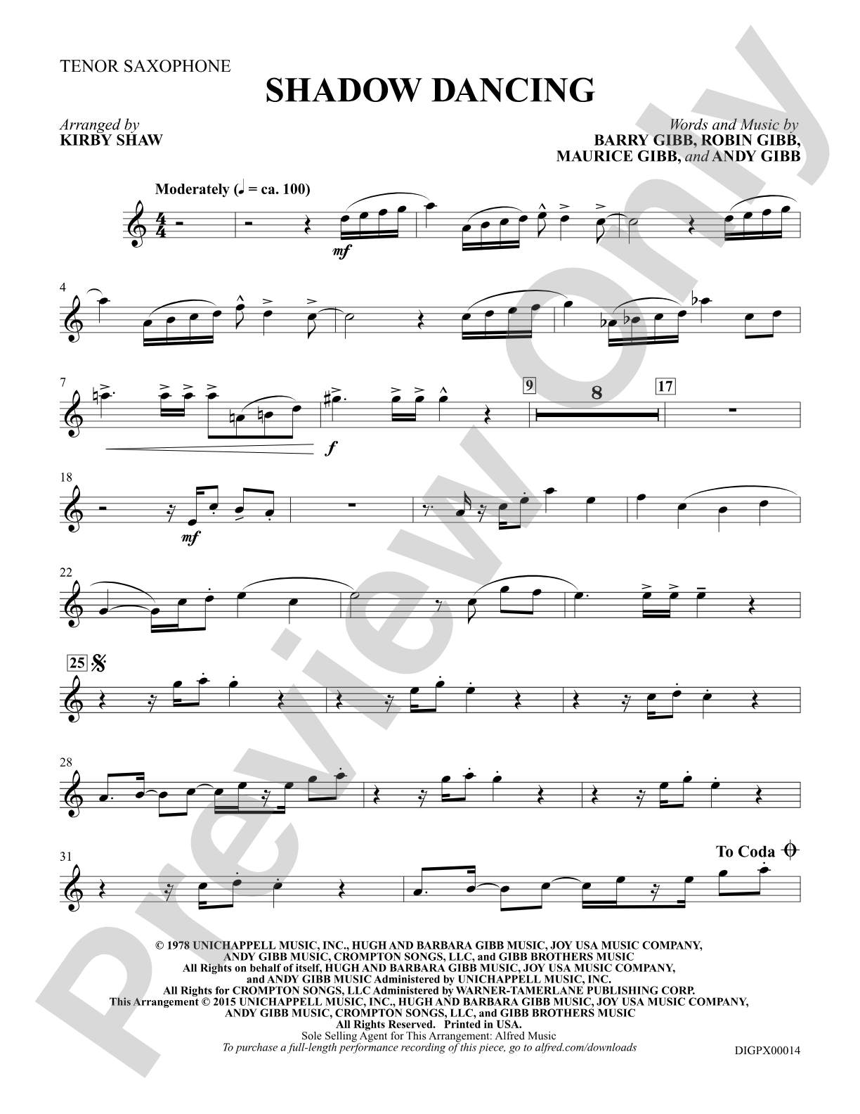 Shadow Dancing: Tenor Saxophone: Choral Octavo Digital SoundPax