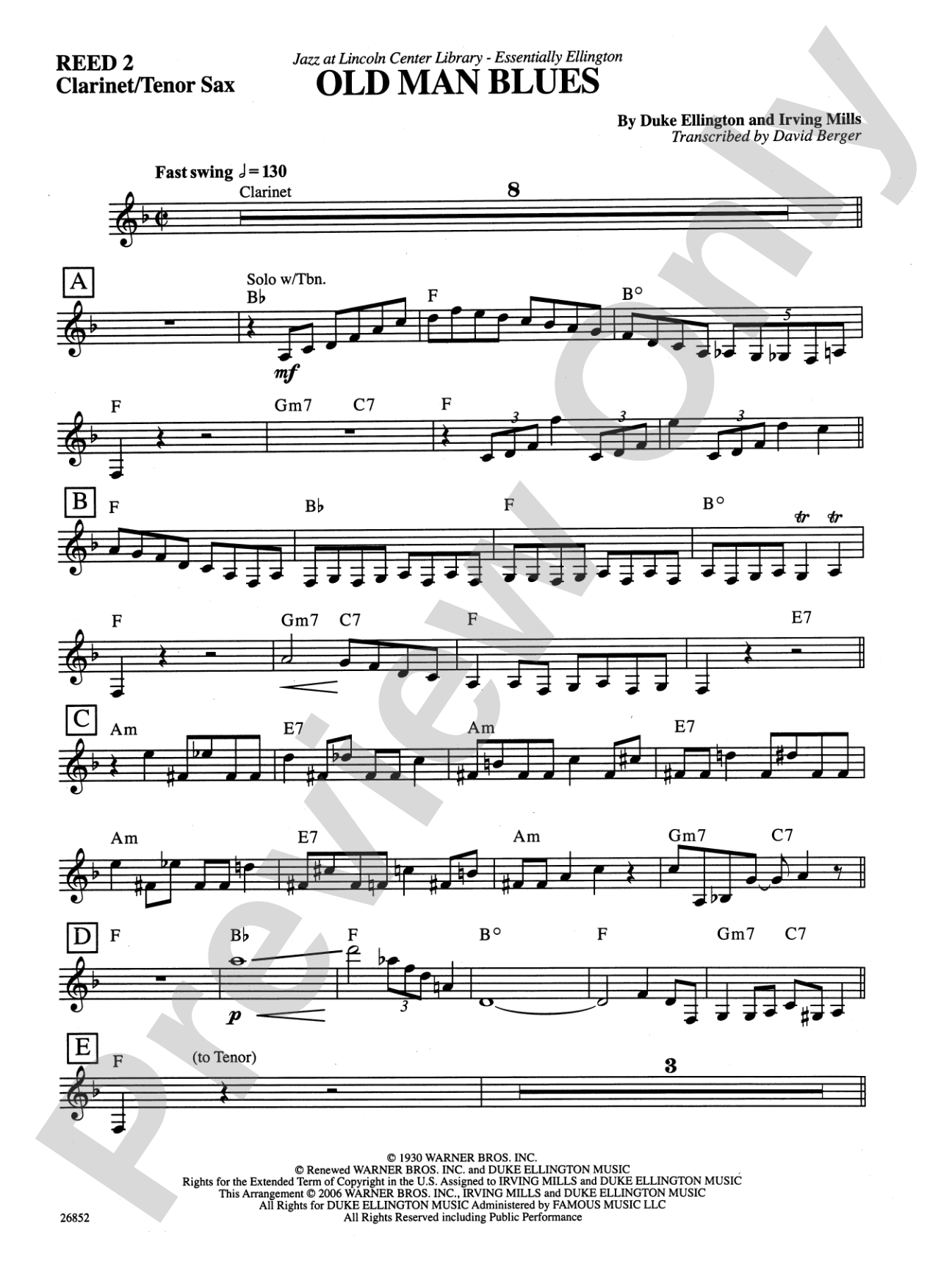 Old Man Blues: B-flat Tenor Saxophone