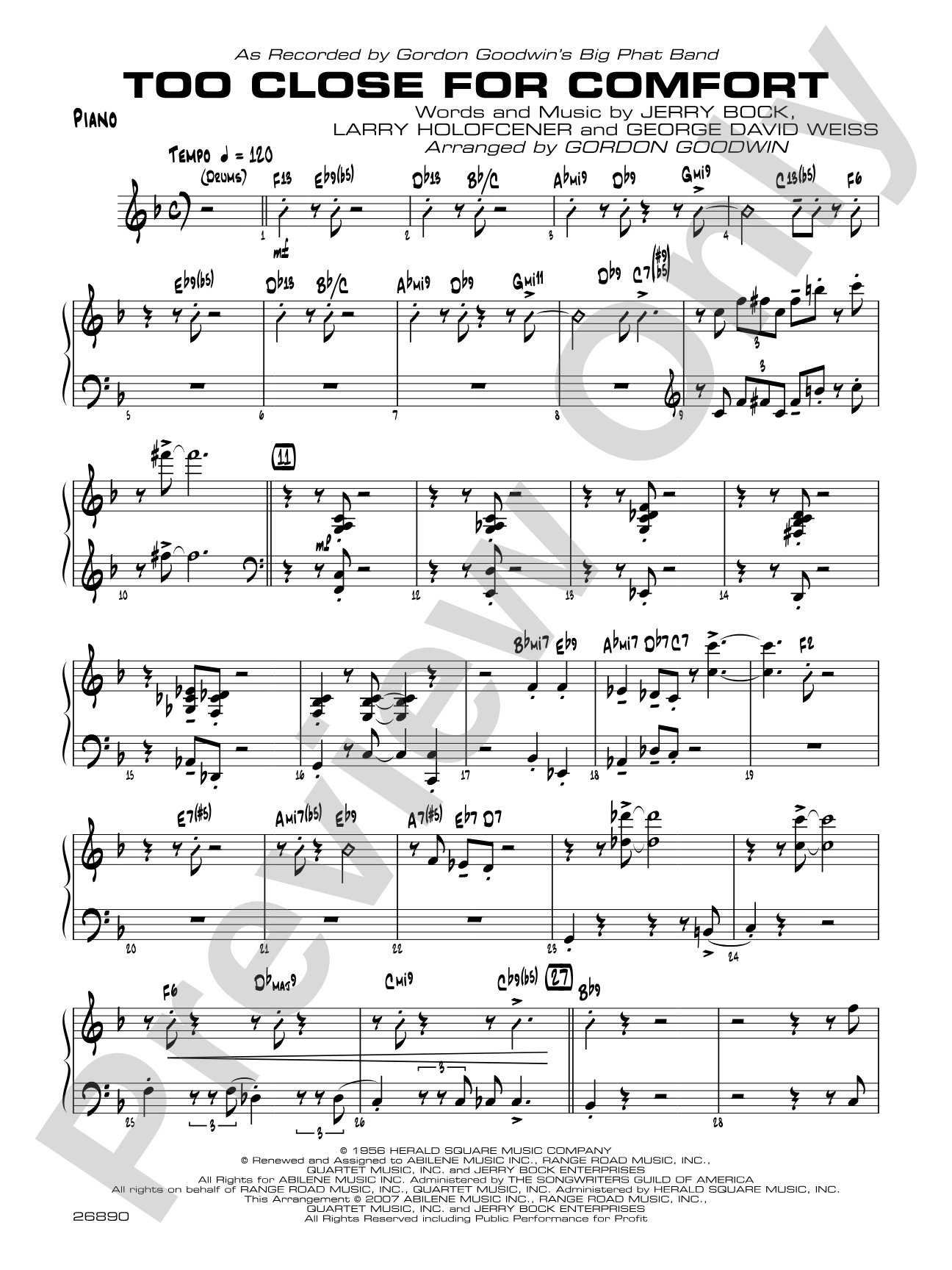 Too Close for Comfort: Piano Accompaniment