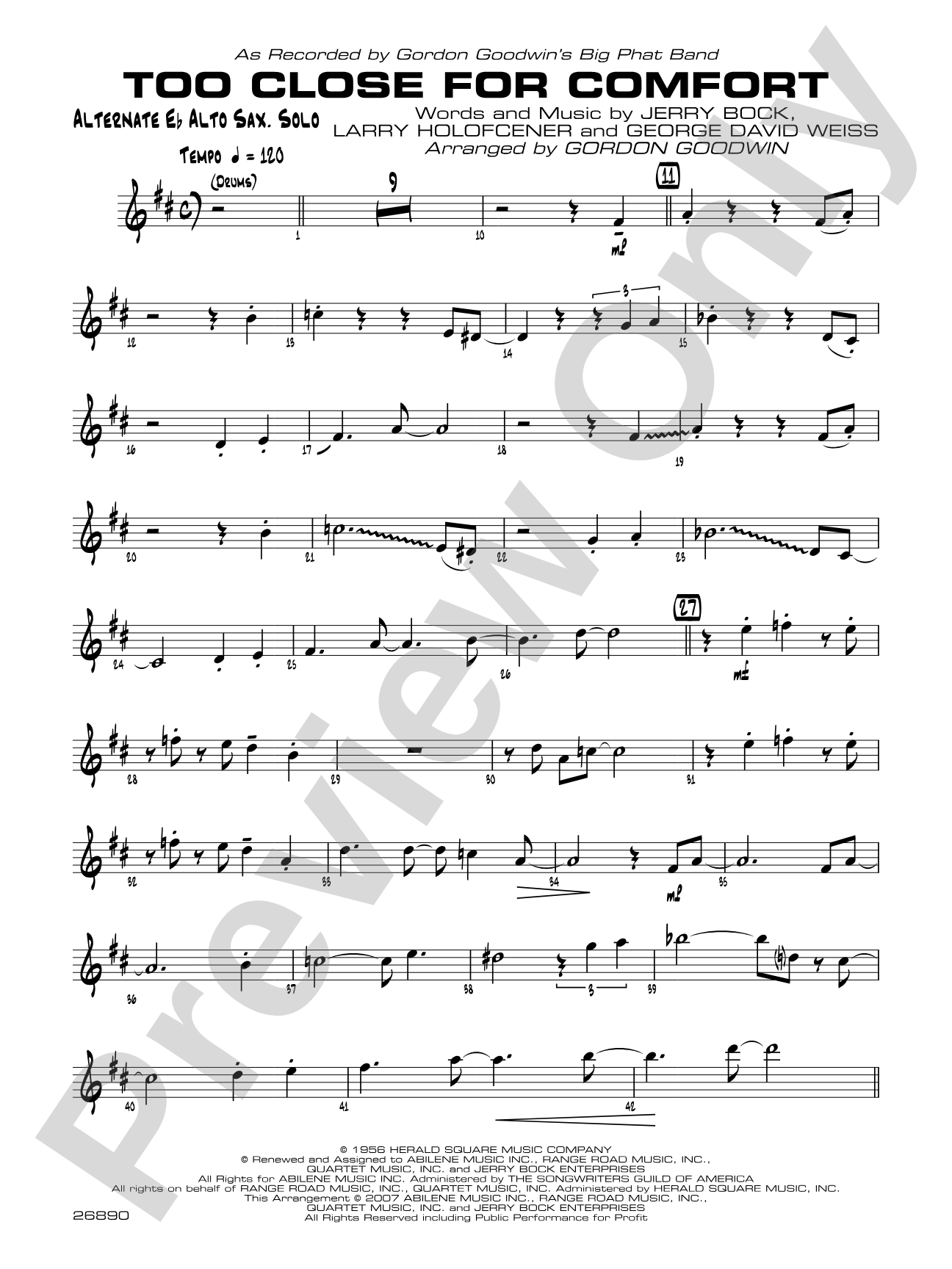 Too Close for Comfort: Alternate Alto Sax Solo