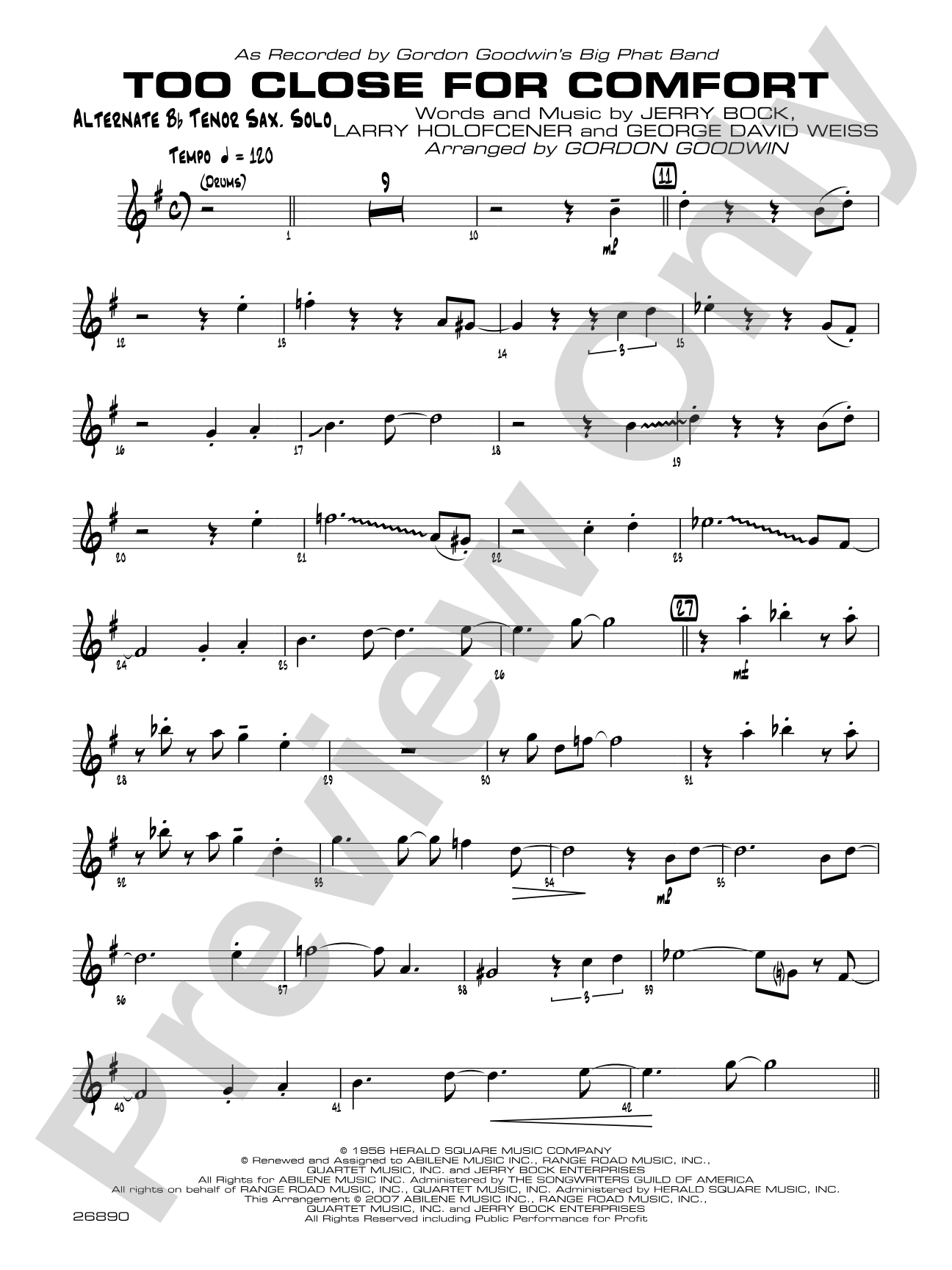 Too Close for Comfort: Alternate Tenor Sax Solo