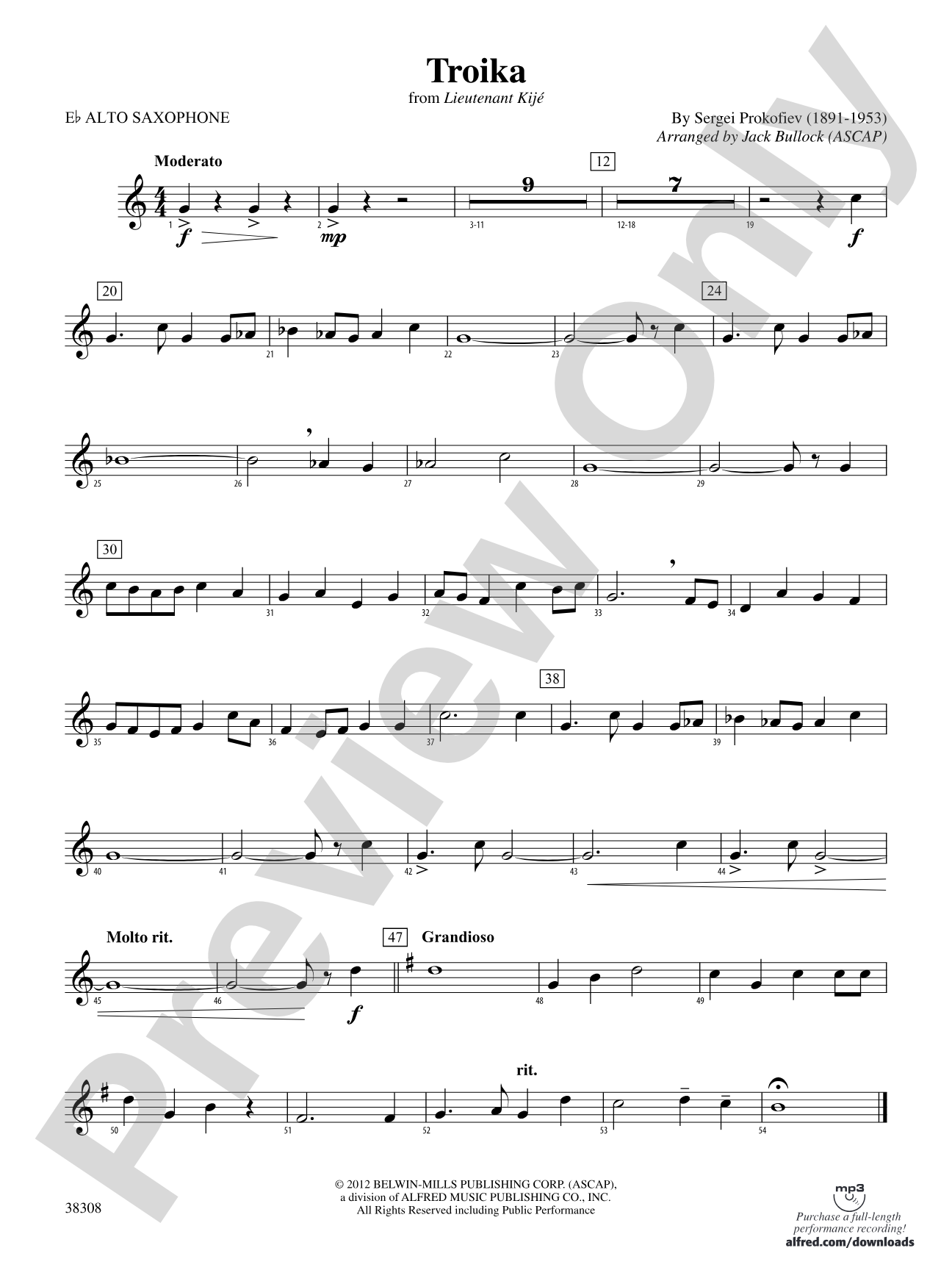 Troika (from Lieutenant Kijé Suite): E-flat Alto Saxophone