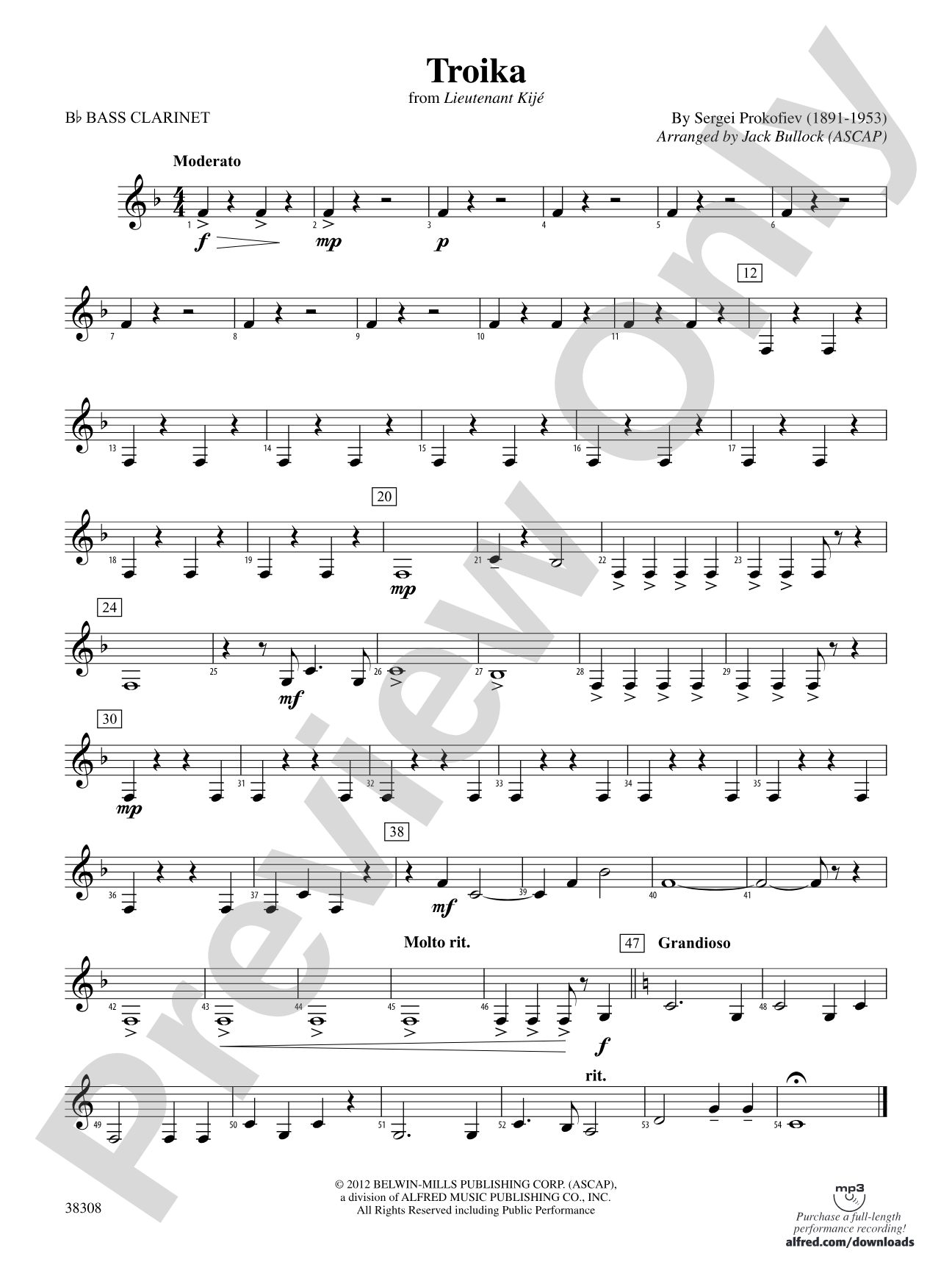 Troika (from Lieutenant Kijé Suite): B-flat Bass Clarinet