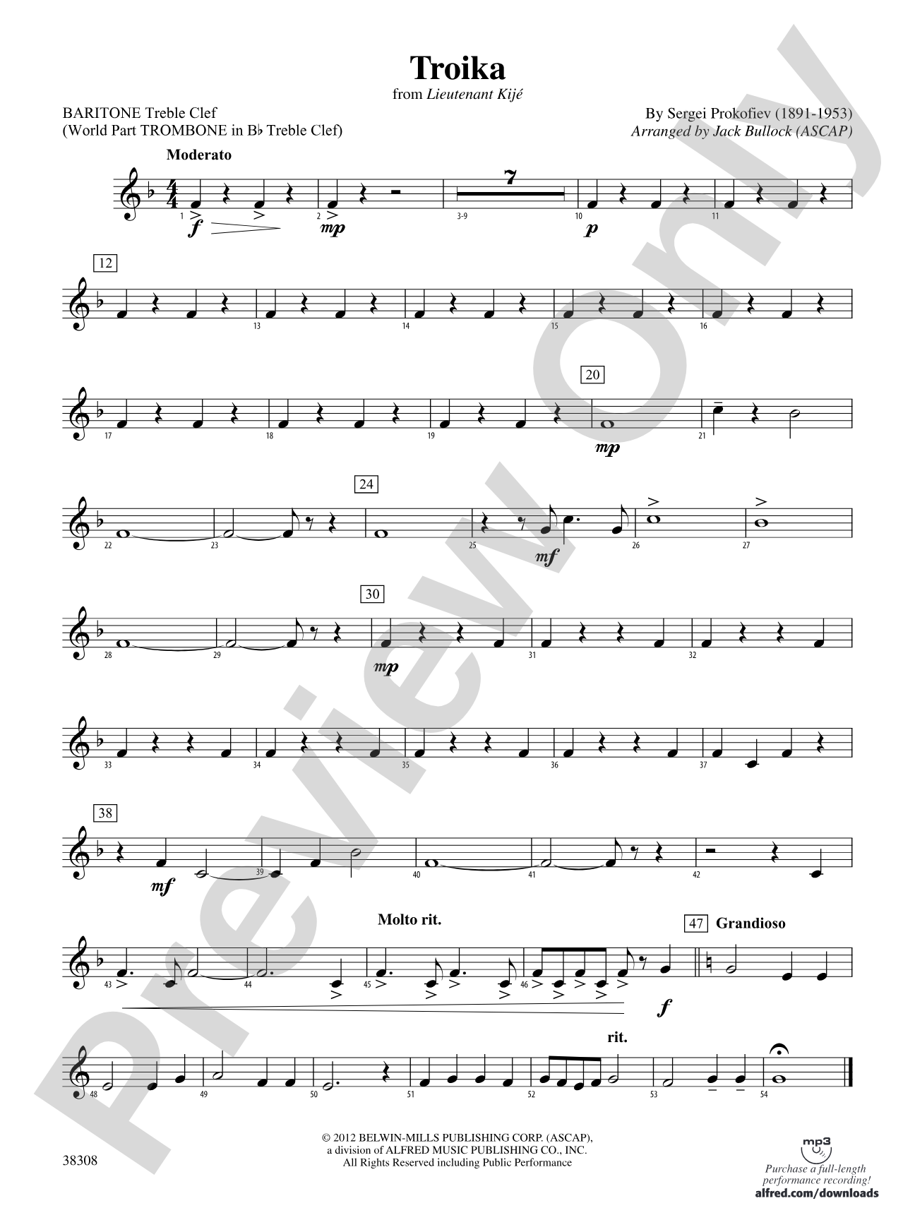 Troika (from Lieutenant Kijé Suite): Baritone T.C.