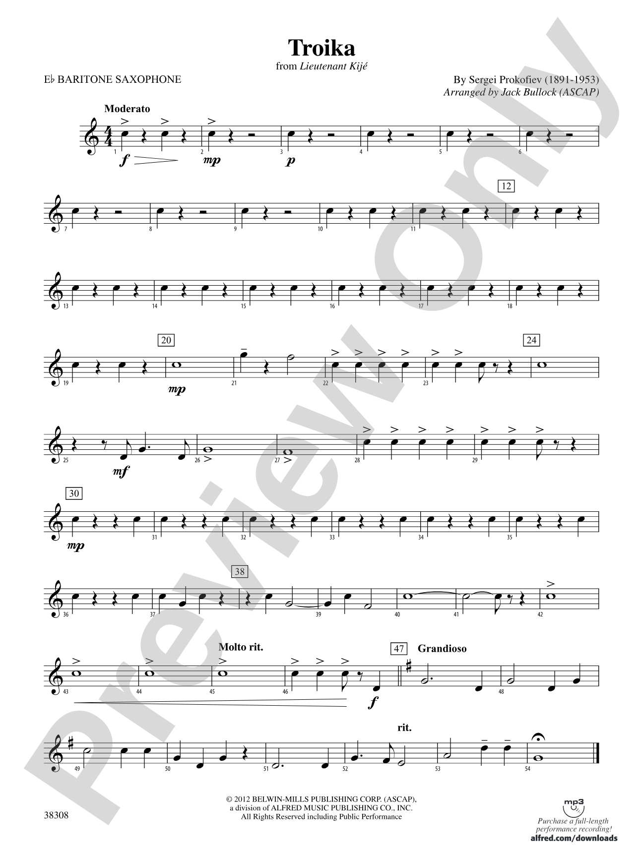 Troika (from Lieutenant Kijé Suite): E-flat Baritone Saxophone