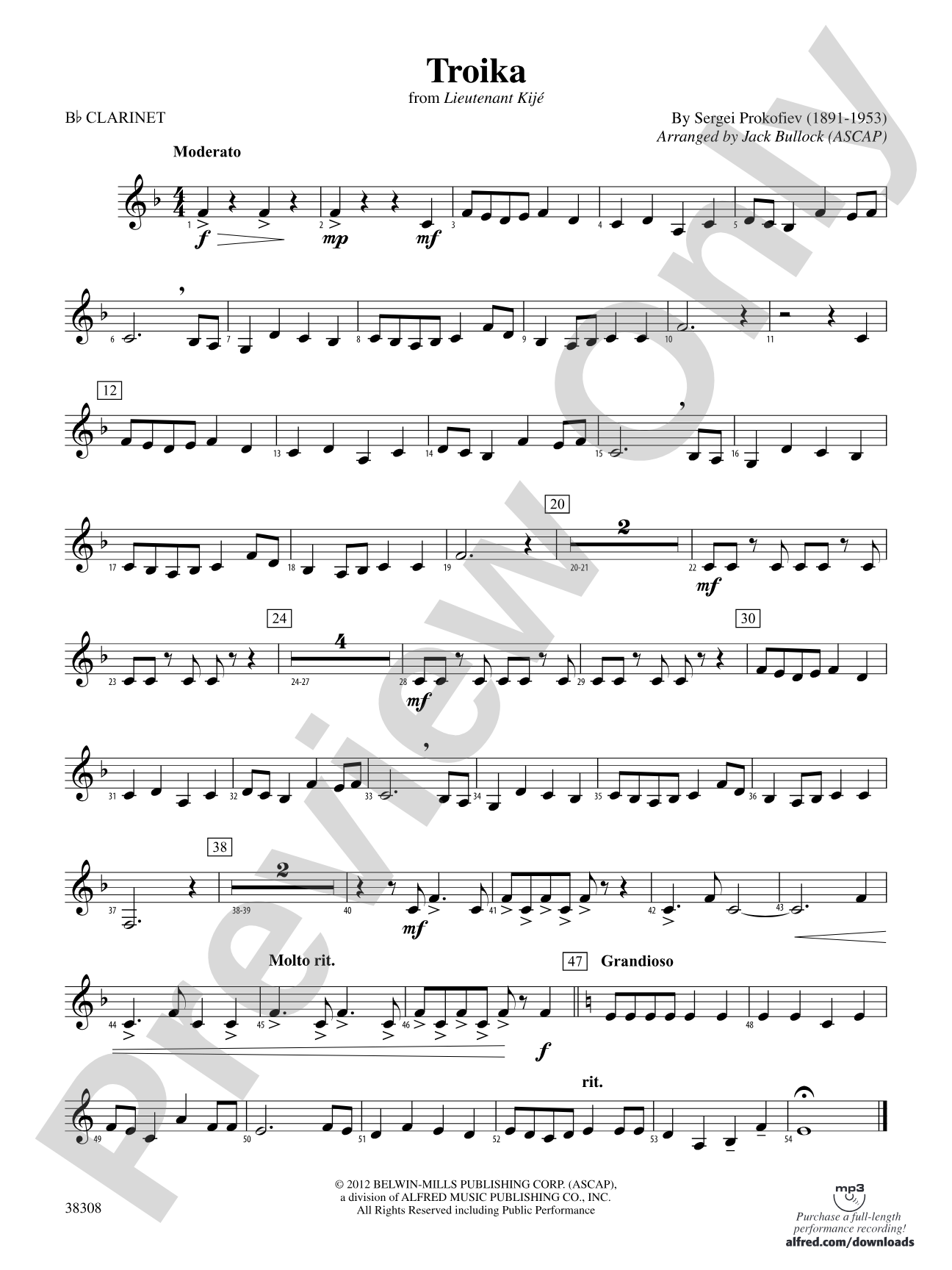 Troika (from Lieutenant Kijé Suite): 1st B-flat Clarinet