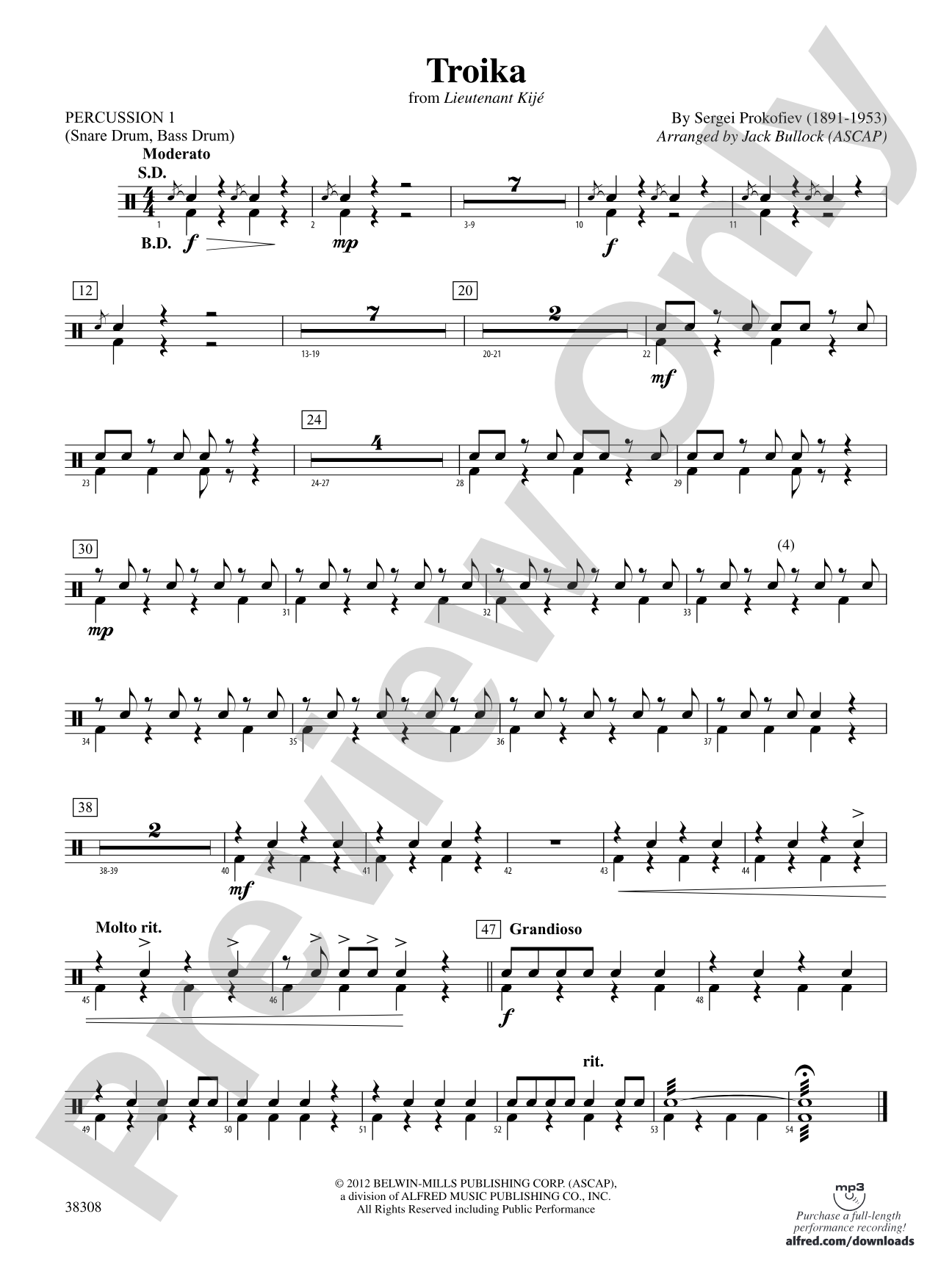 Troika (from Lieutenant Kijé Suite): 1st Percussion