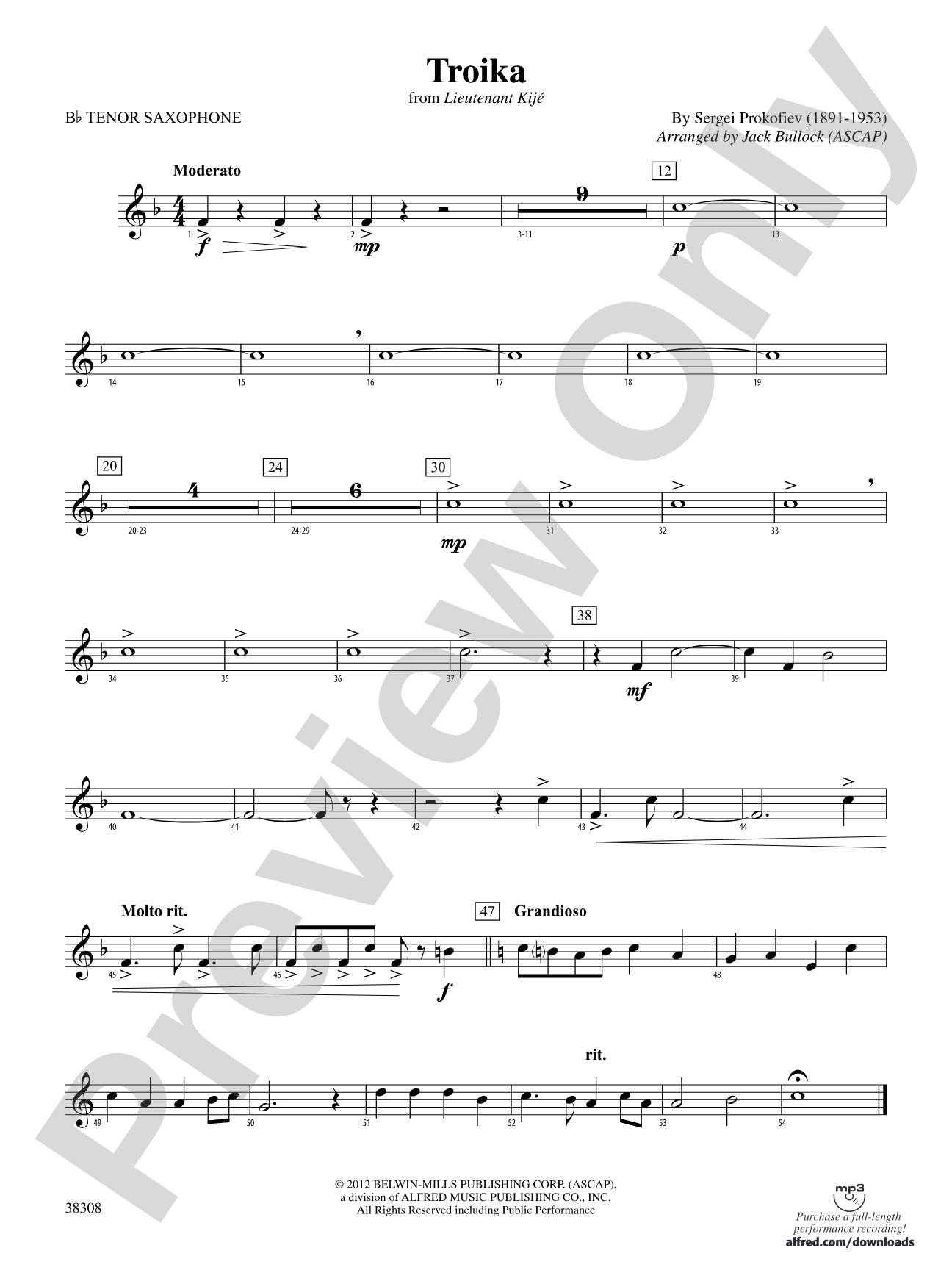 Troika (from Lieutenant Kijé Suite): B-flat Tenor Saxophone