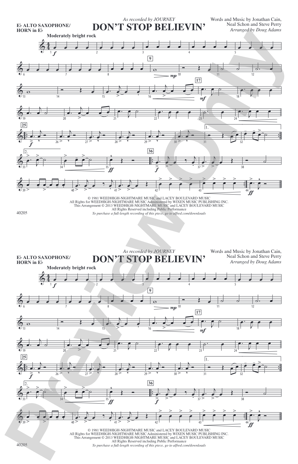 Don't Stop Believin': E-flat Alto Saxophone