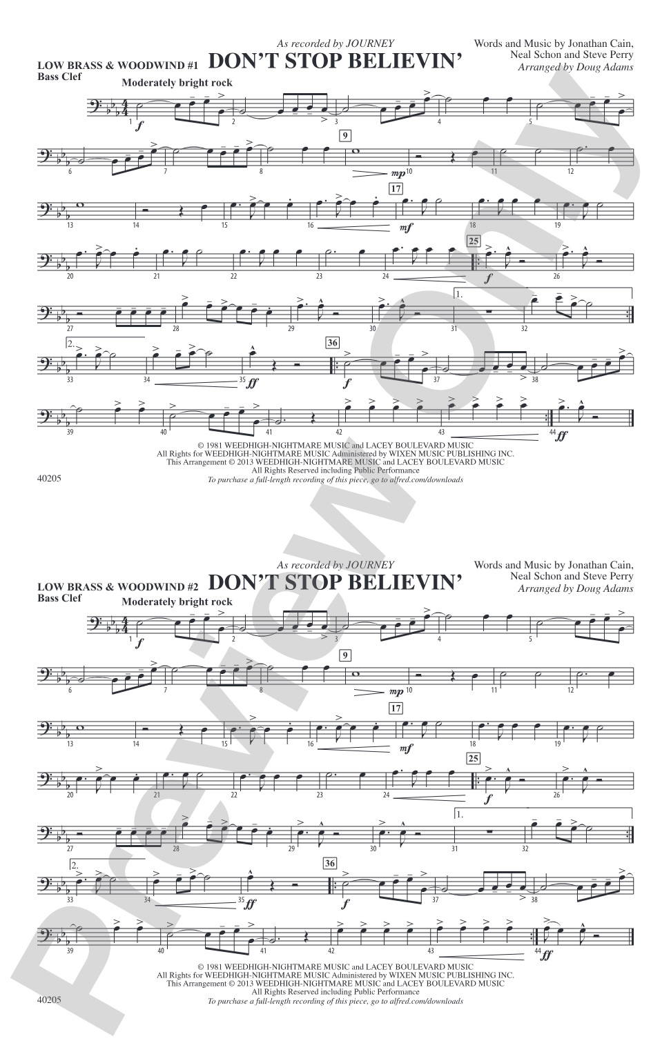 Don't Stop Believin': Low Brass & Woodwinds #1 - Bass Clef