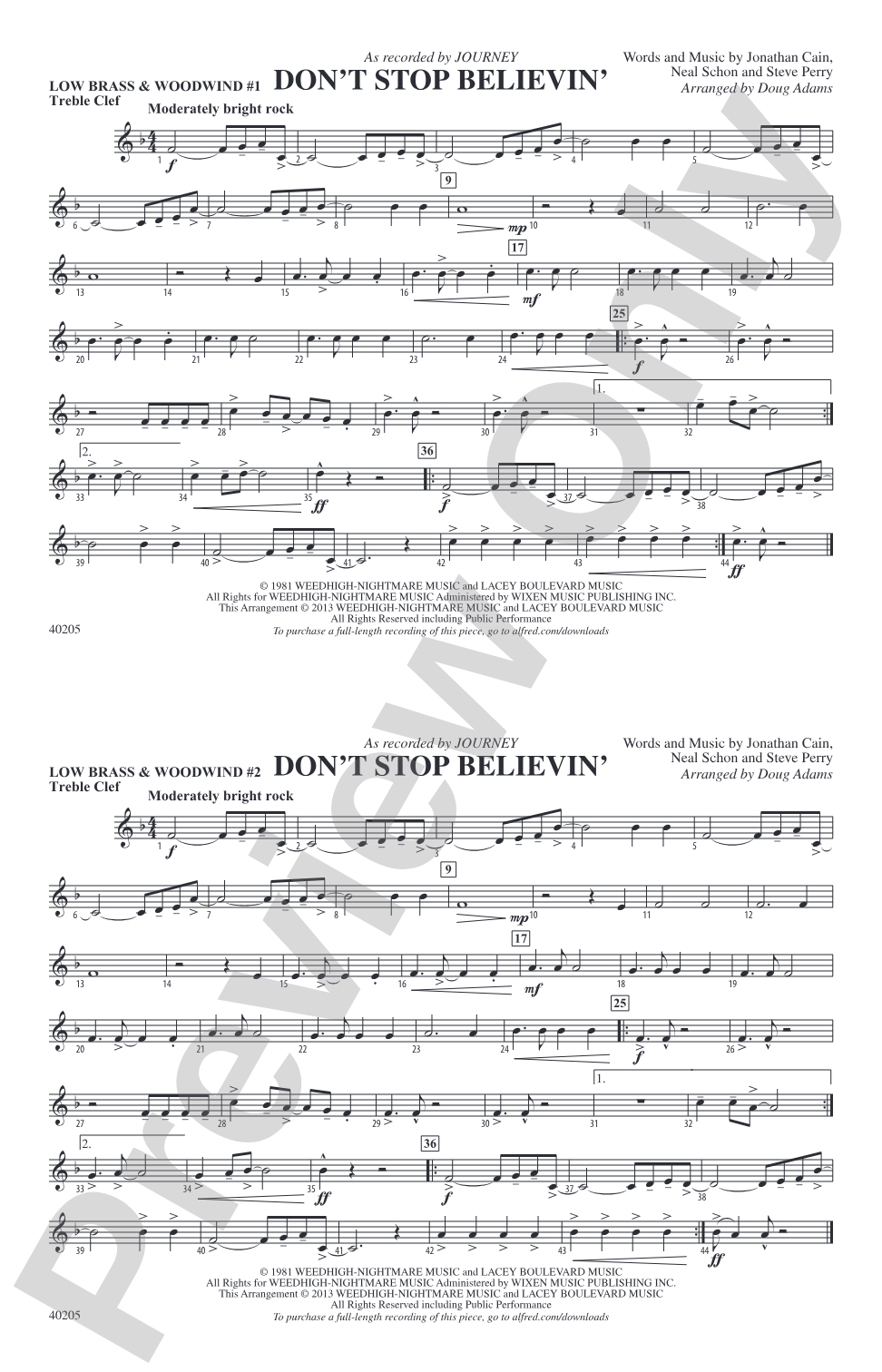 Don't Stop Believin': Low Brass & Woodwinds #1 - Treble Clef