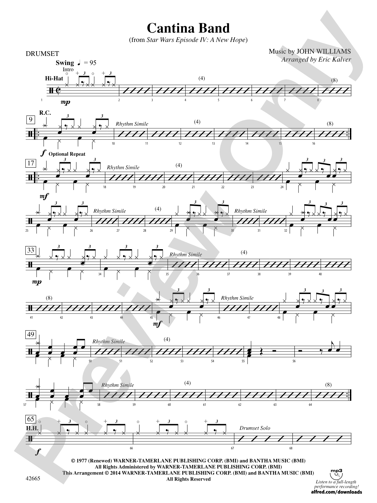 Cantina Band (from Star Wars Episode IV: A New Hope): Drums