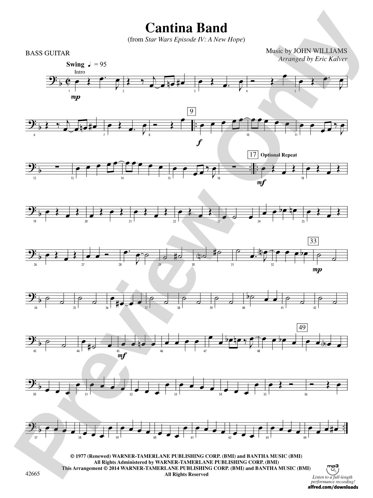 Cantina Band (from Star Wars Episode IV: A New Hope): Electric Bass