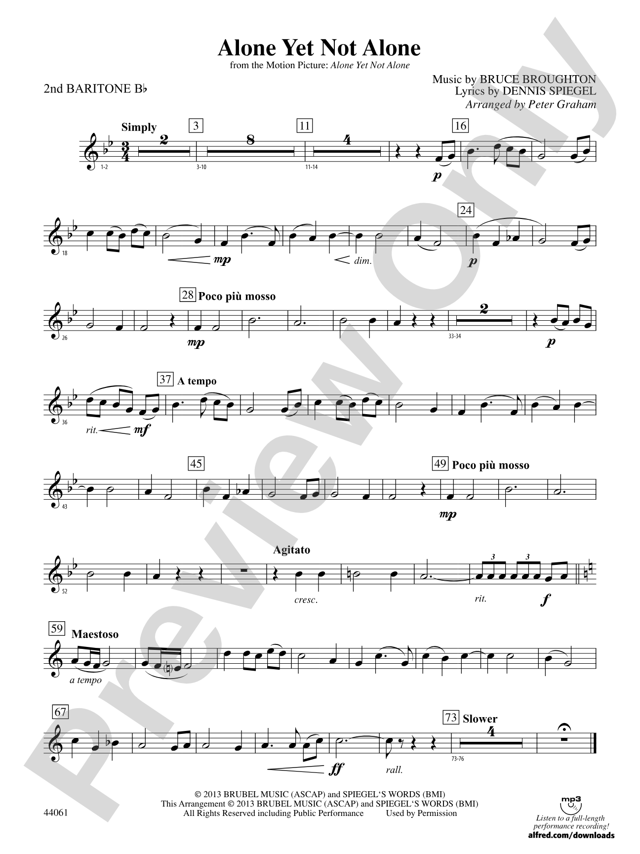 Alone Yet Not Alone (from the Motion Picture Alone Yet Not Alone): 2nd Baritone T.C.