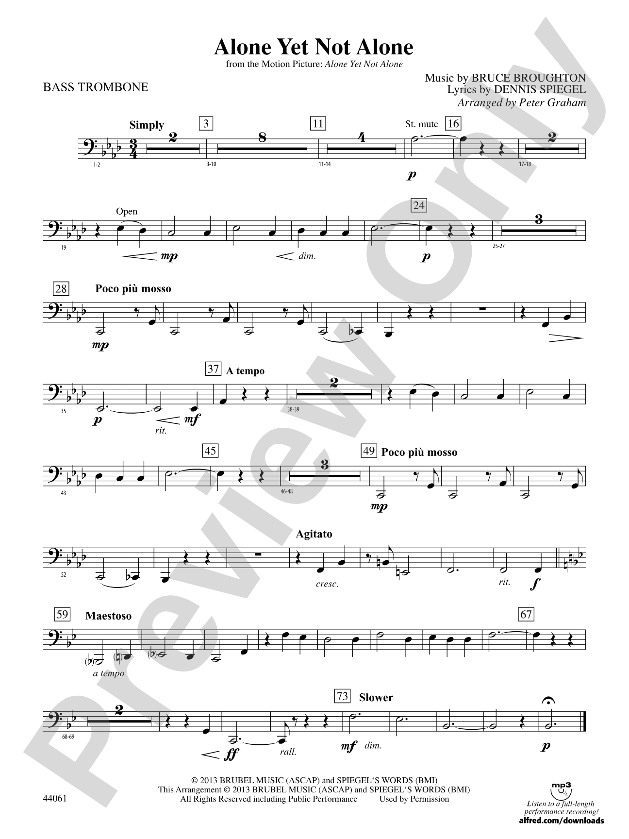 Alone Yet Not Alone (from the Motion Picture Alone Yet Not Alone): Bass Trombone