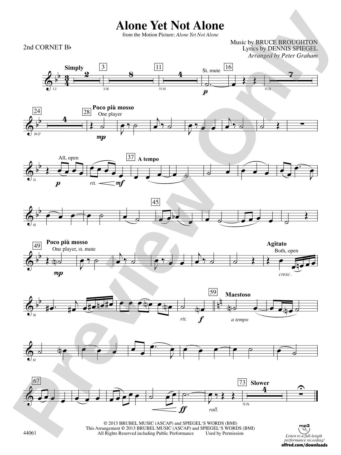 Alone Yet Not Alone (from the Motion Picture Alone Yet Not Alone): 2nd B-flat Cornet