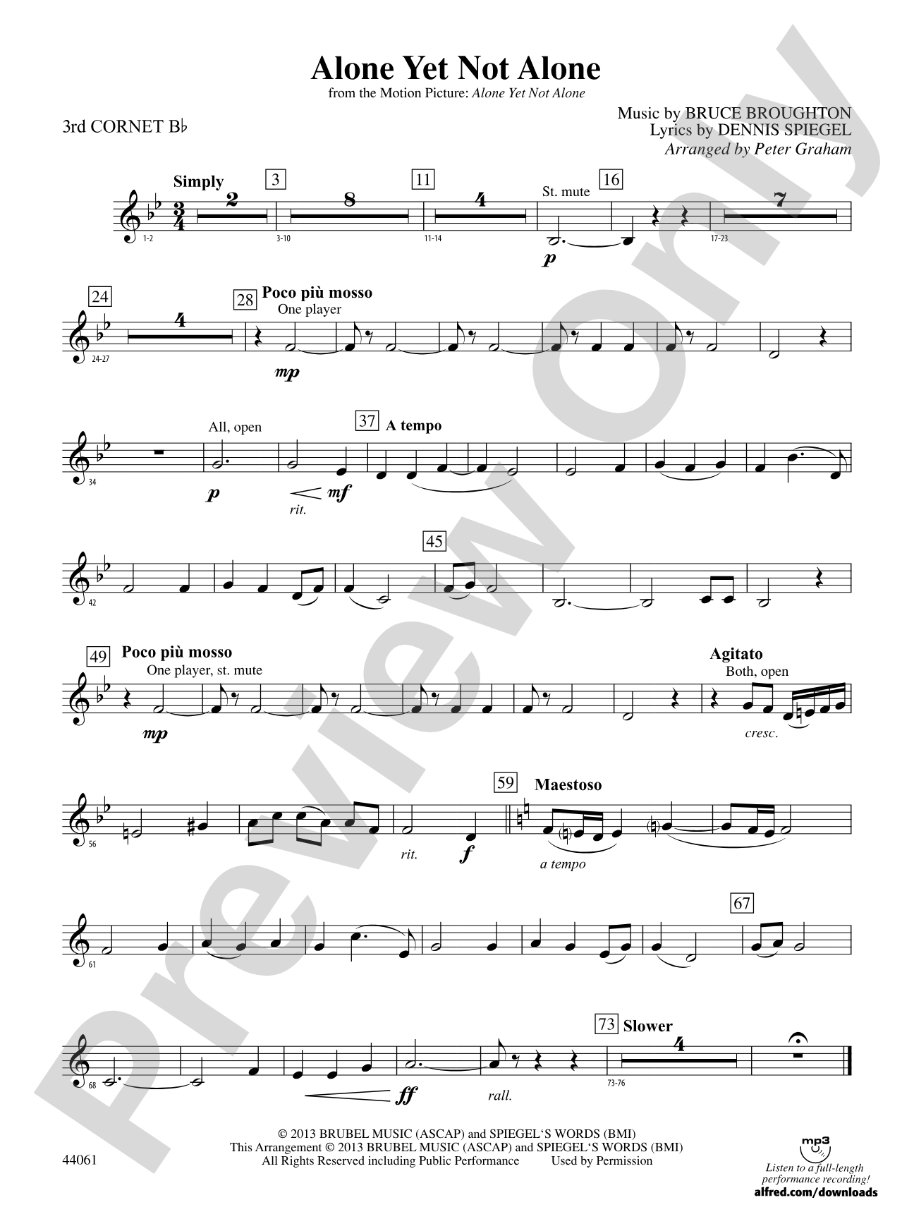 Alone Yet Not Alone (from the Motion Picture Alone Yet Not Alone): 3rd B-flat Cornet