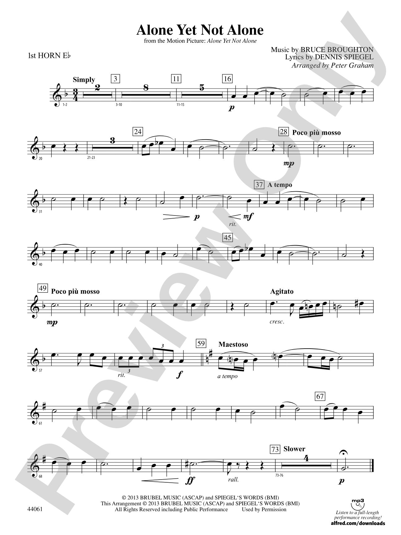 Alone Yet Not Alone (from the Motion Picture Alone Yet Not Alone): WP 1st Horn in E-flat