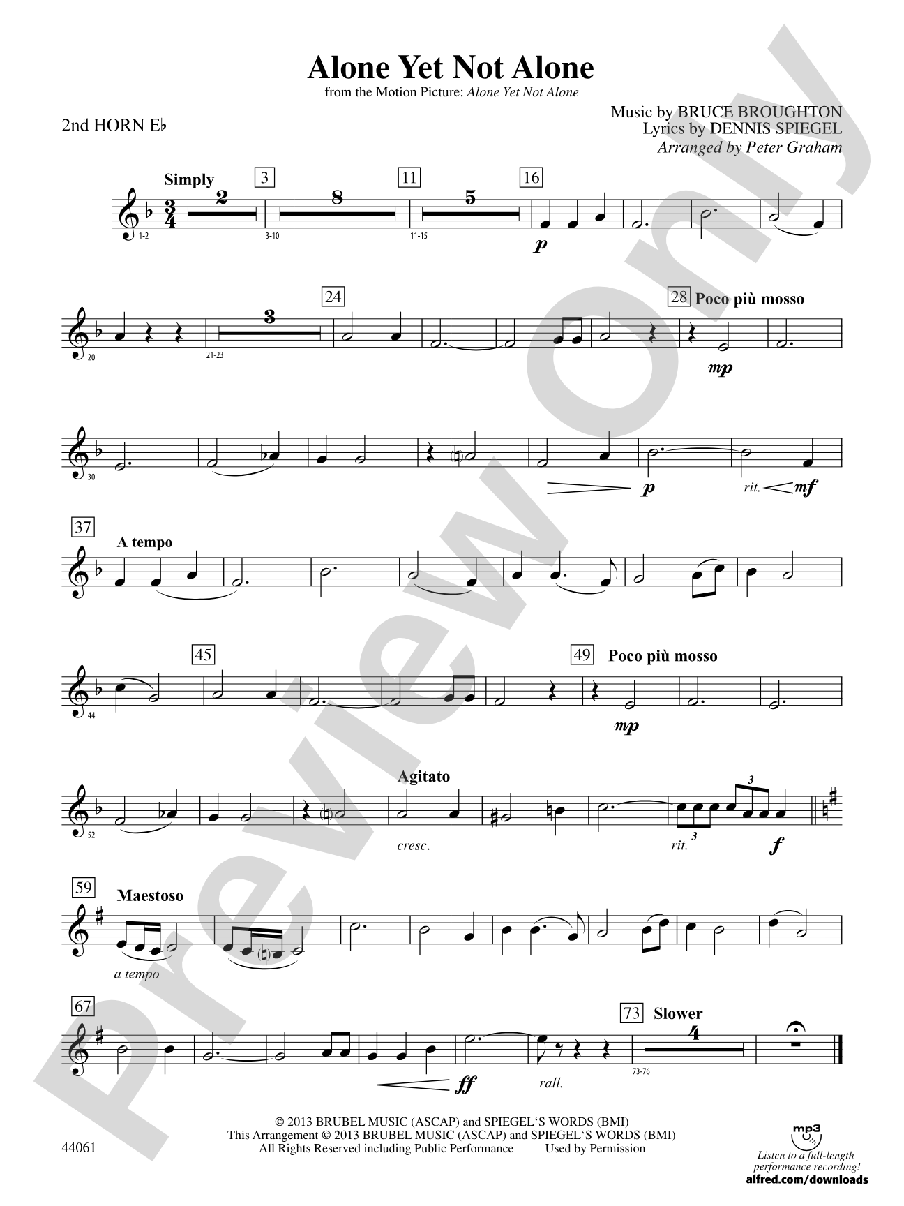 Alone Yet Not Alone (from the Motion Picture Alone Yet Not Alone): WP 2nd Horn in E-flat
