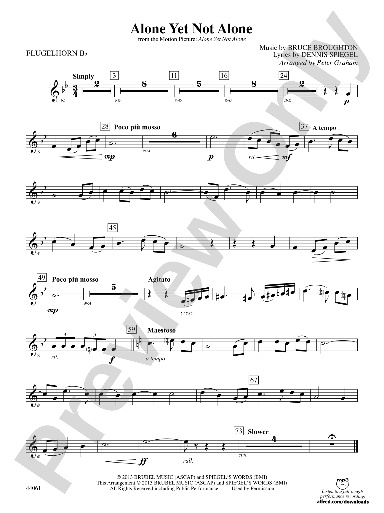 Alone Yet Not Alone (from the Motion Picture Alone Yet Not Alone): 1st Flugel Horn