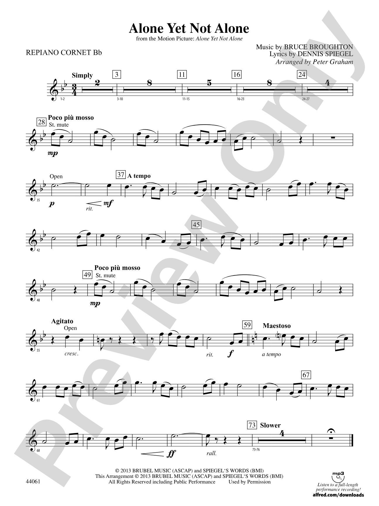 Alone Yet Not Alone (from the Motion Picture Alone Yet Not Alone): Repiano Cornet