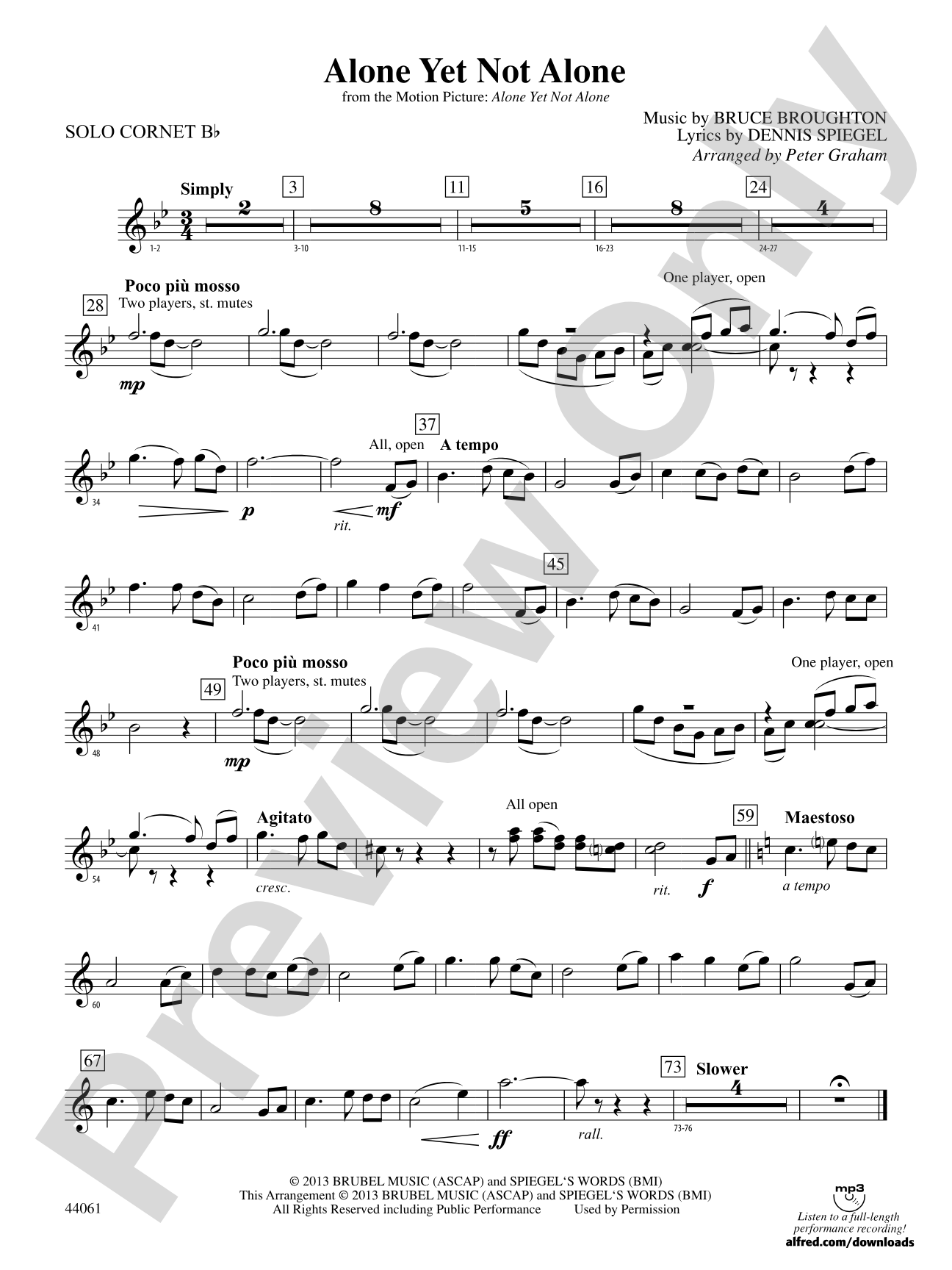 Alone Yet Not Alone (from the Motion Picture Alone Yet Not Alone): Solo B-flat Cornet