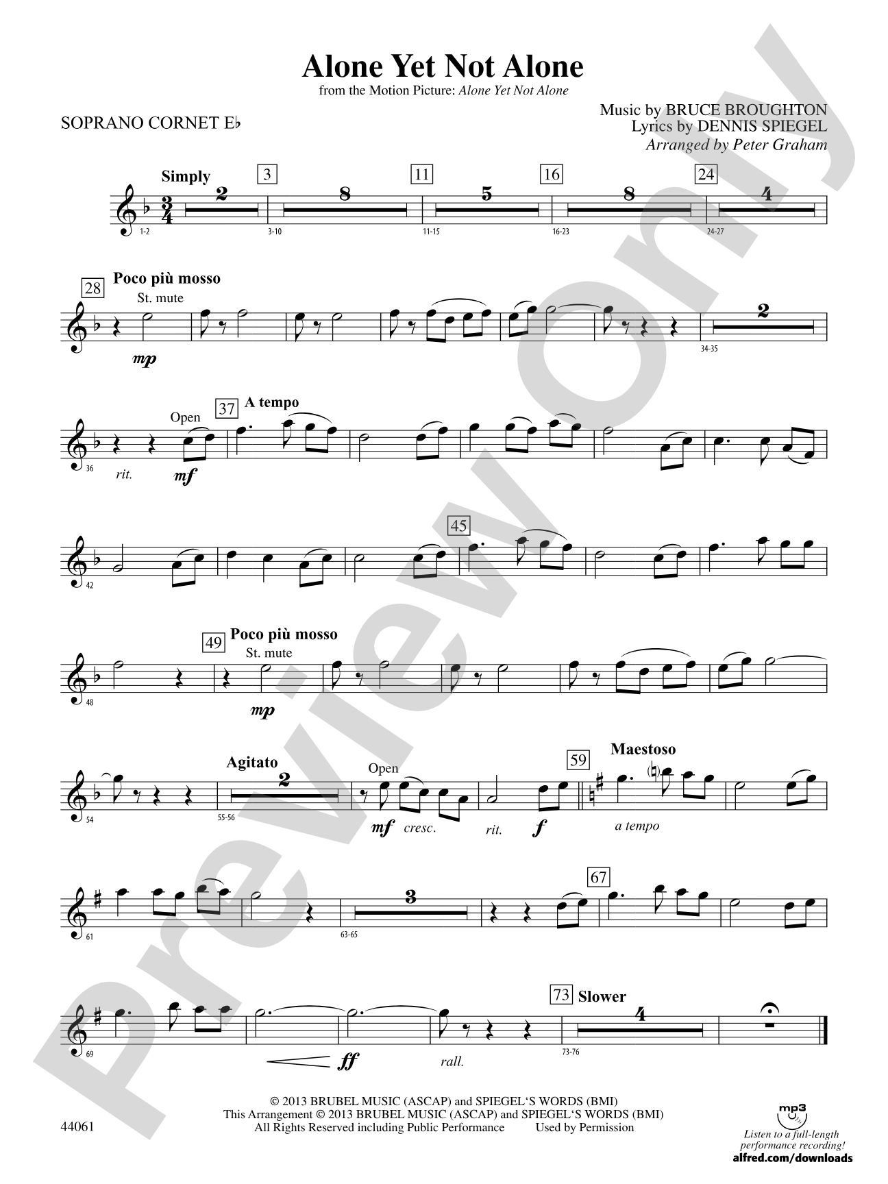 Alone Yet Not Alone (from the Motion Picture Alone Yet Not Alone): Eb Soprano Cornet