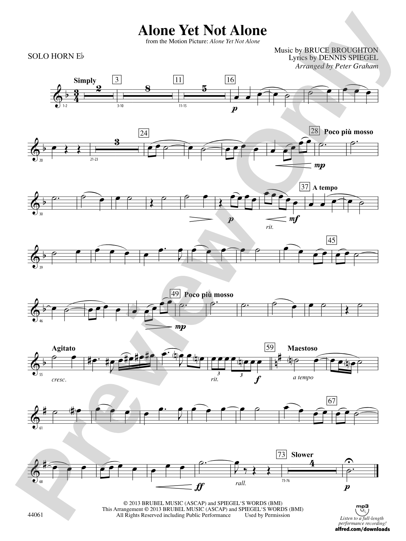 Alone Yet Not Alone (from the Motion Picture Alone Yet Not Alone): Solo Eb Horn