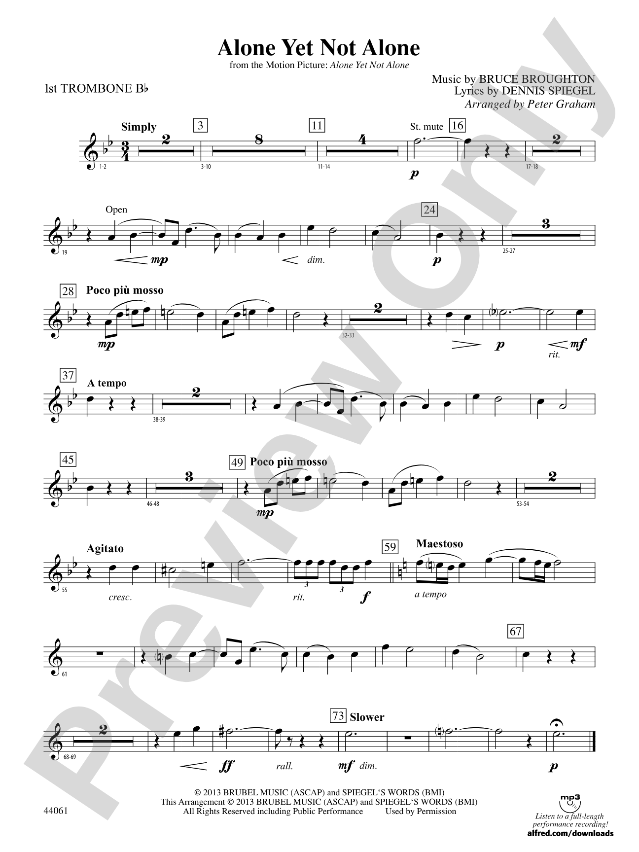 Alone Yet Not Alone (from the Motion Picture Alone Yet Not Alone): WP 1st B-flat Trombone T.C.