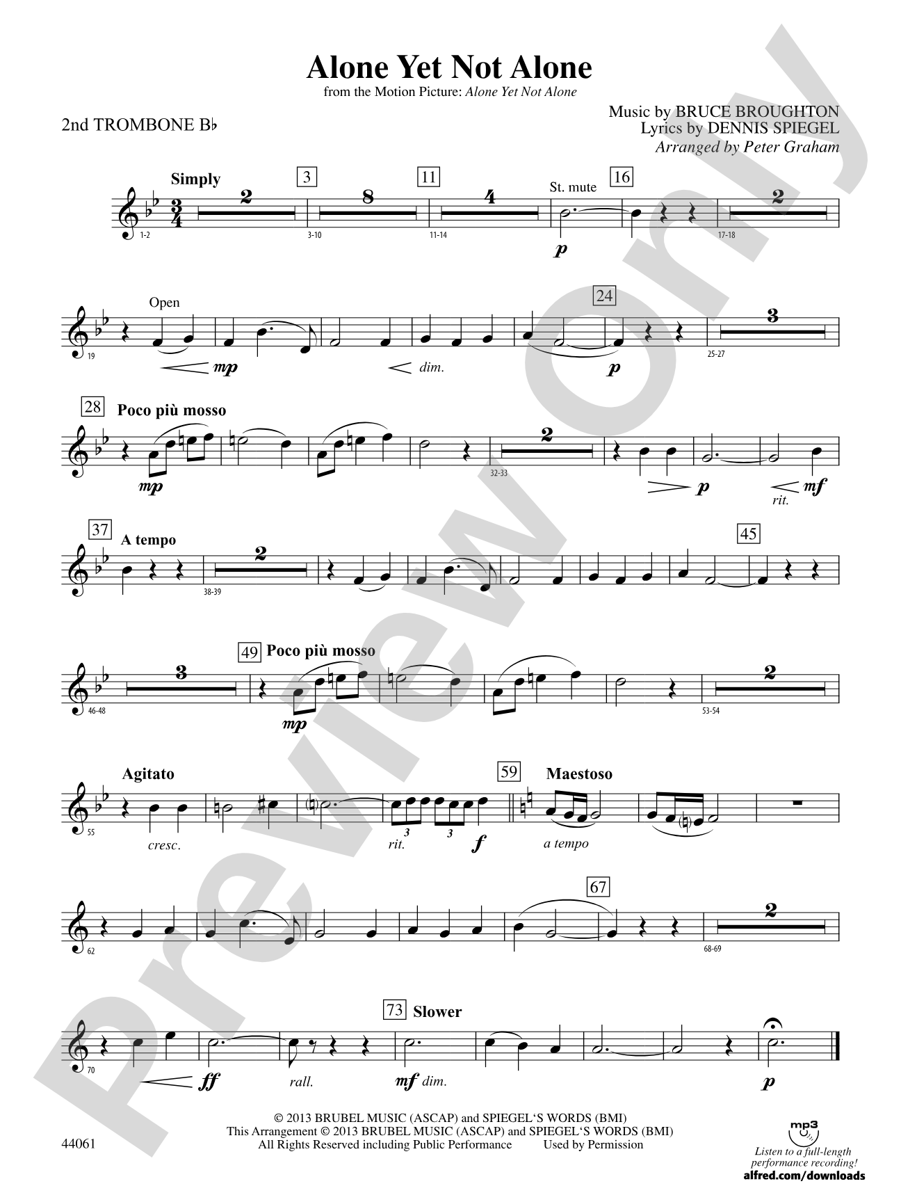 Alone Yet Not Alone (from the Motion Picture Alone Yet Not Alone): WP 2nd B-flat Trombone T.C.