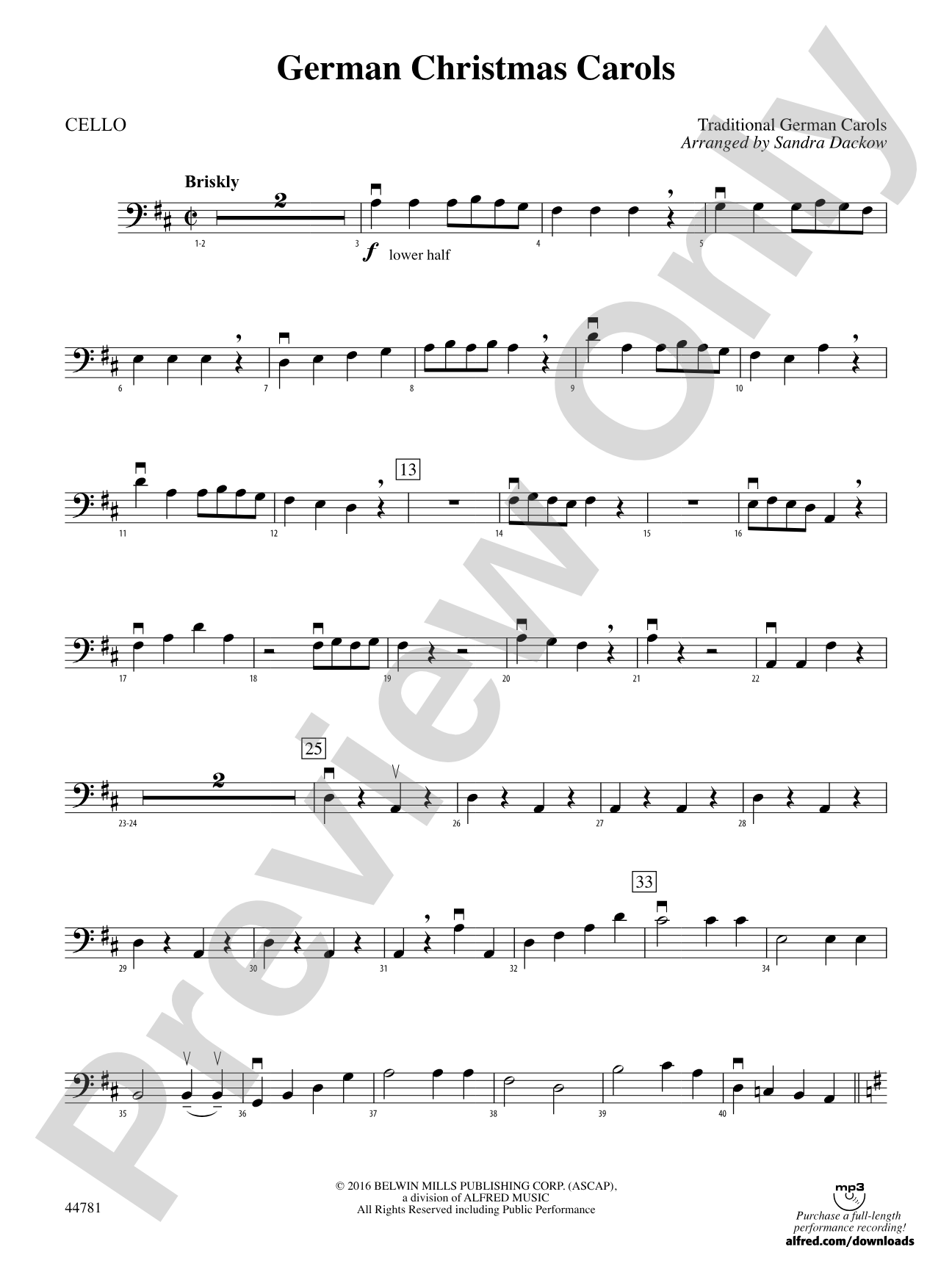 German Christmas Carols: Cello