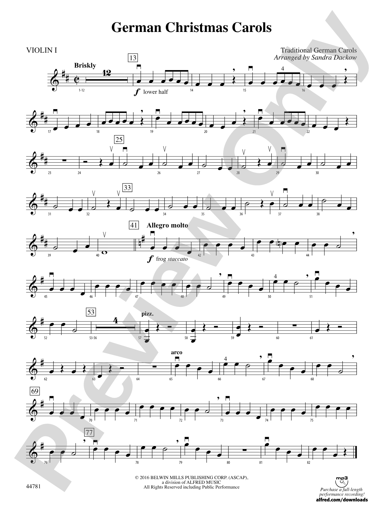 German Christmas Carols: 1st Violin