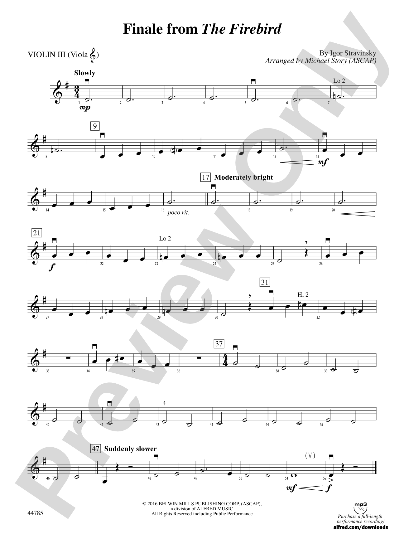 Finale from The Firebird: 3rd Violin (Viola [TC])
