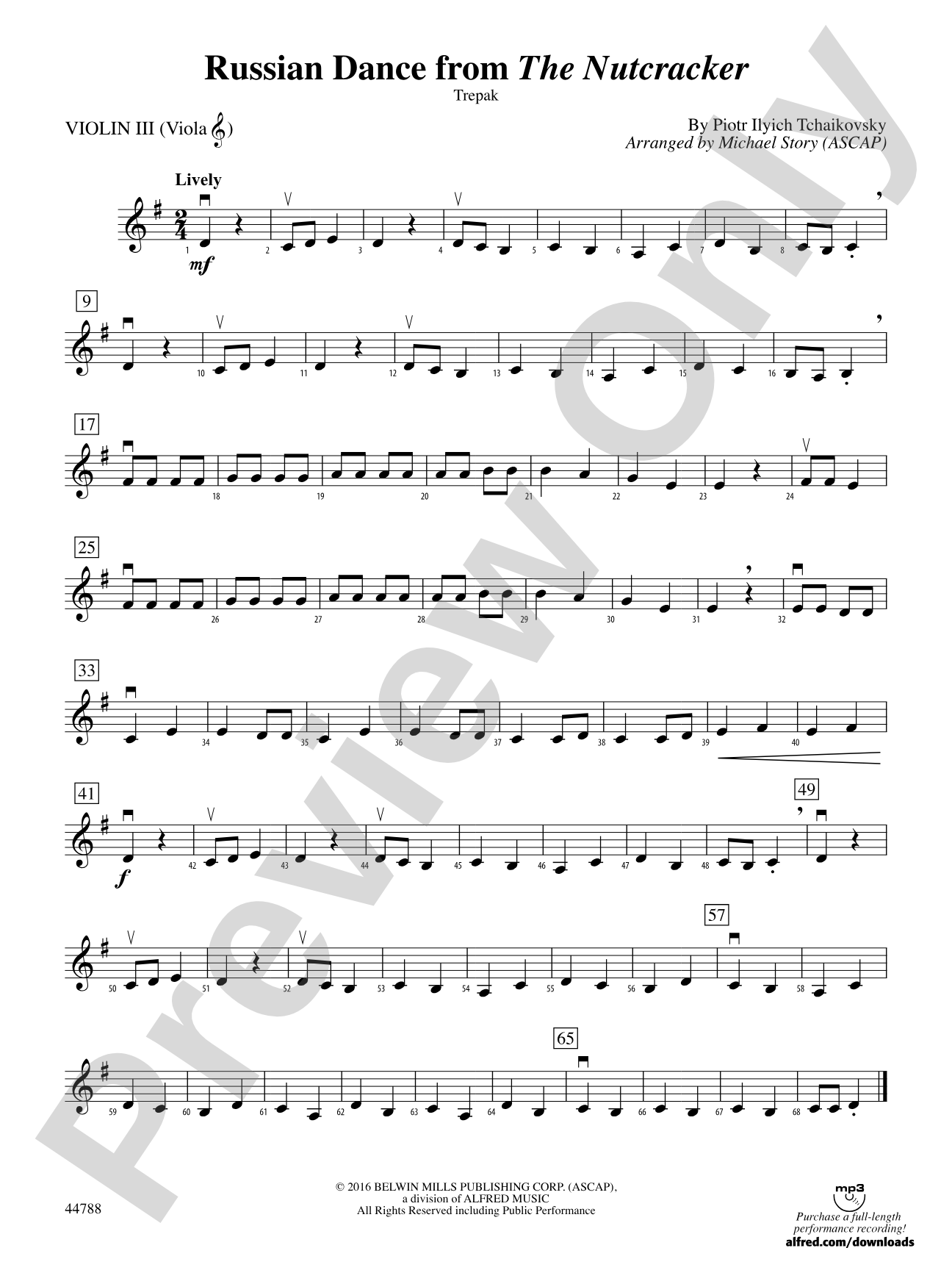 Russian Dance from The Nutcracker: 3rd Violin (Viola [TC])