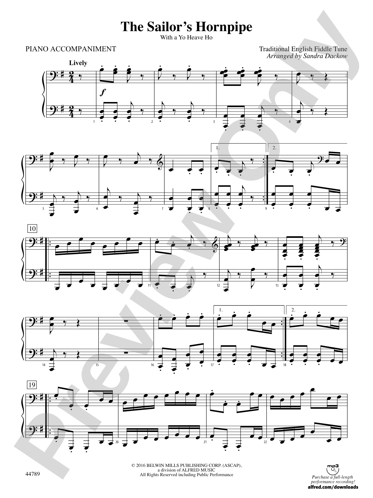 The Sailor's Hornpipe: Piano Accompaniment