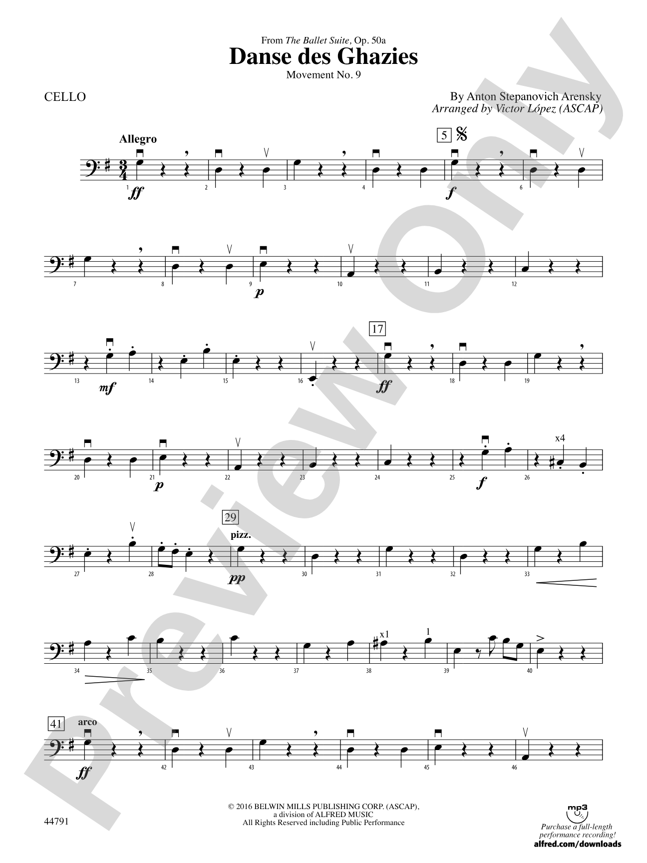 Danse des Ghazies: Cello