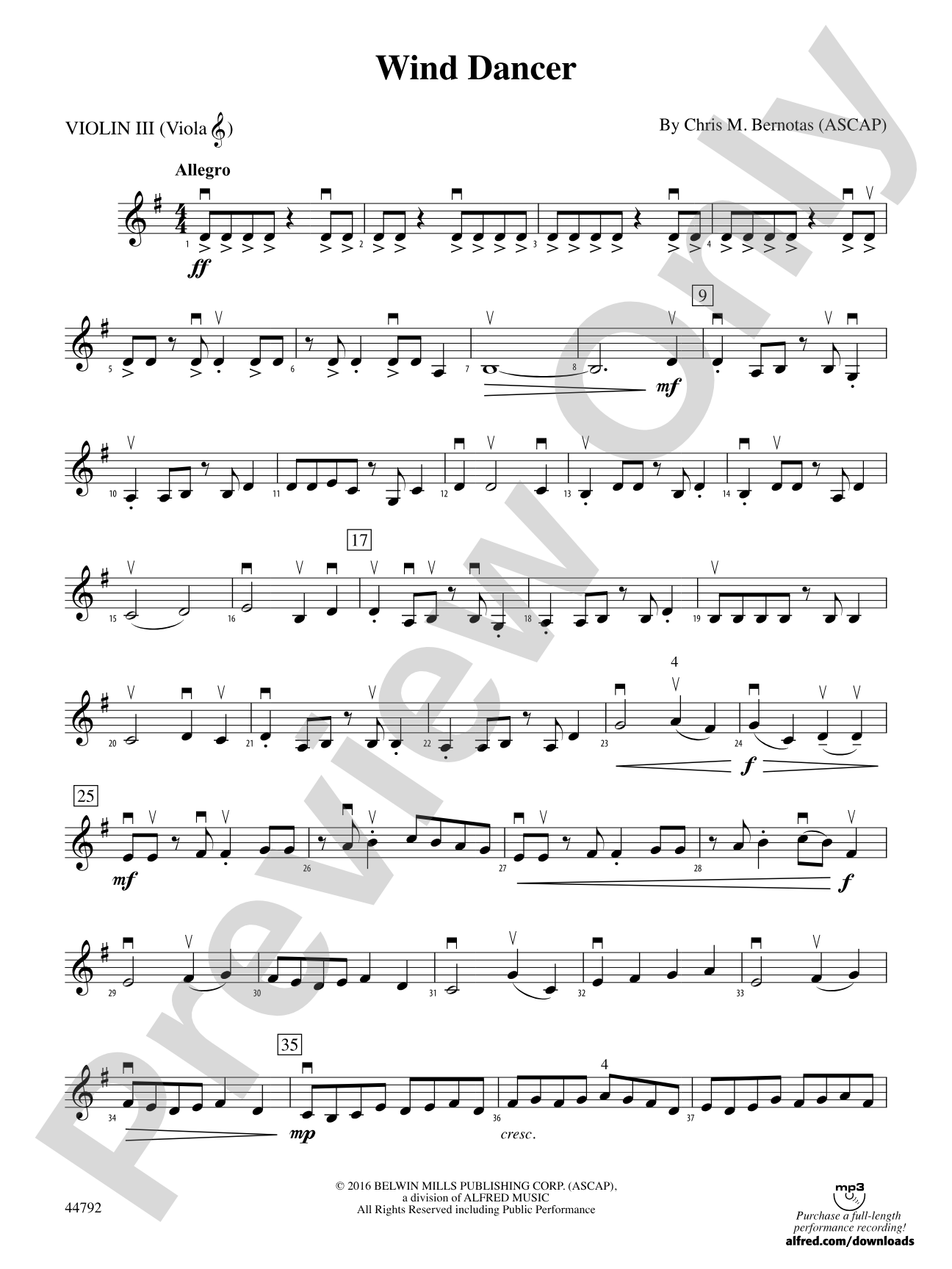 Wind Dancer: 3rd Violin (Viola [TC])