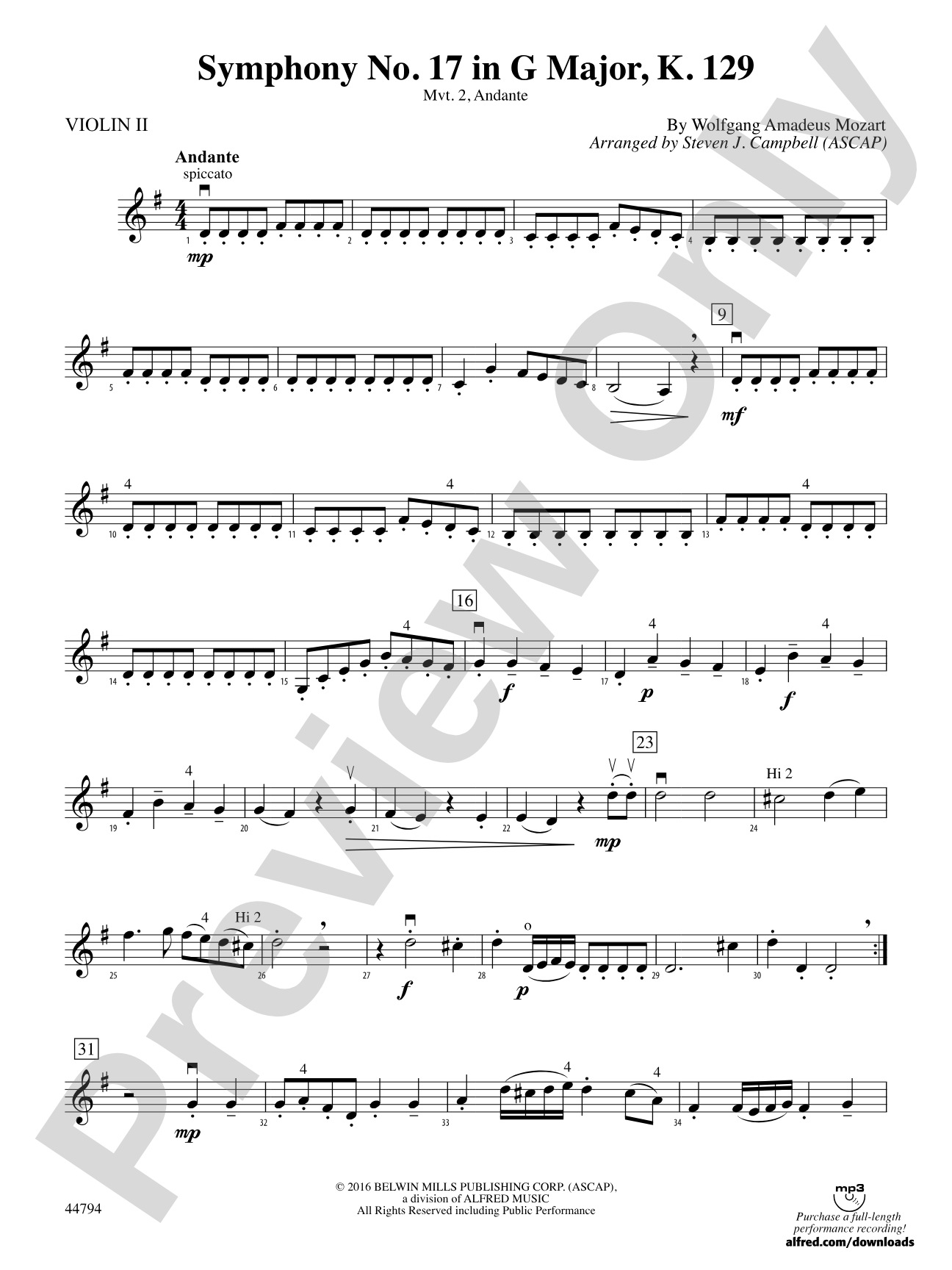 Symphony No. 17 in G Major, K. 129: 2nd Violin