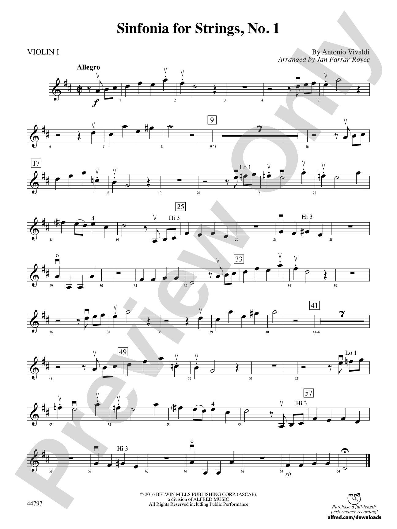 Sinfonia for Strings, No. 1: 1st Violin