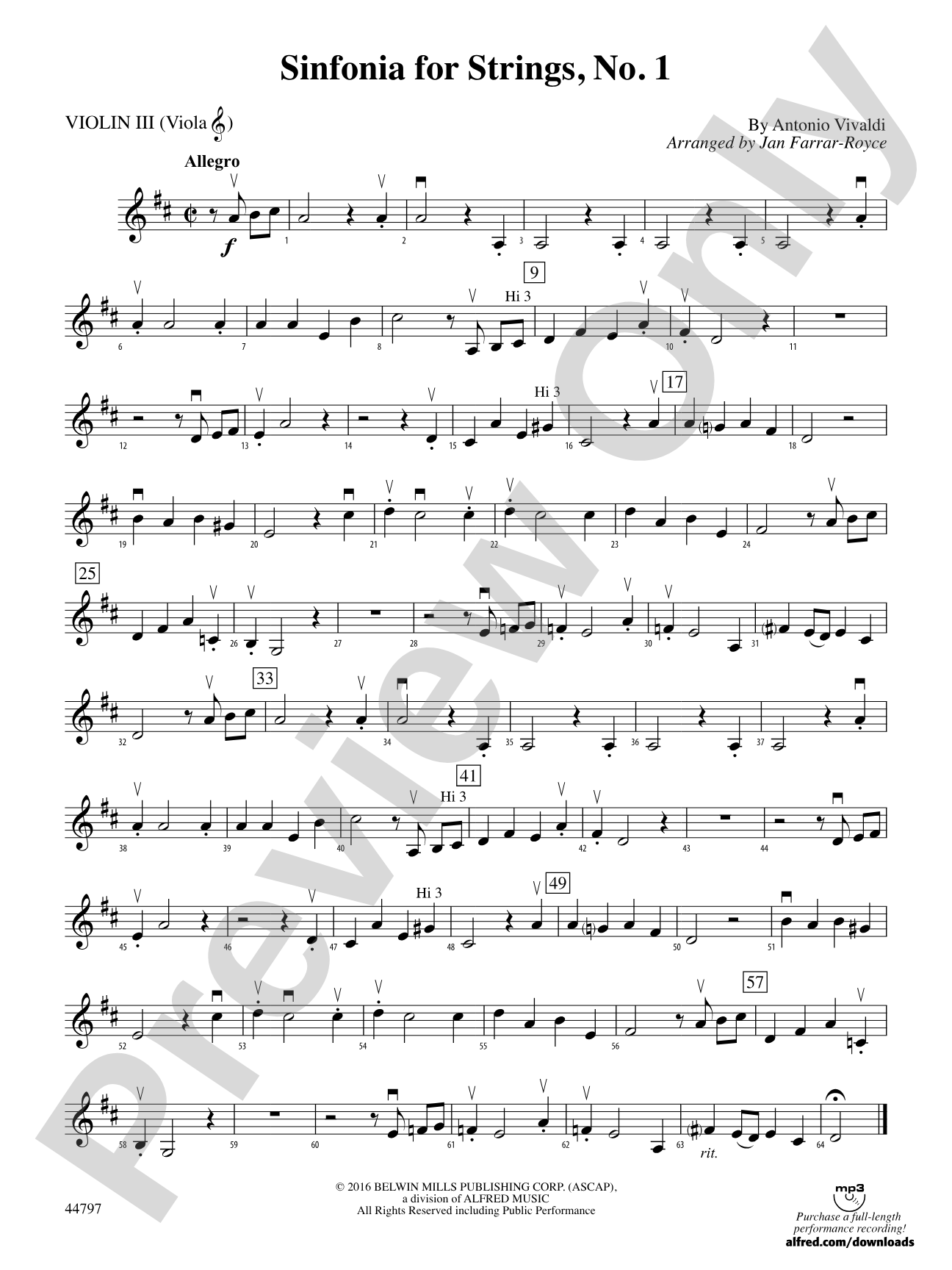 Sinfonia for Strings, No. 1: 3rd Violin (Viola [TC])