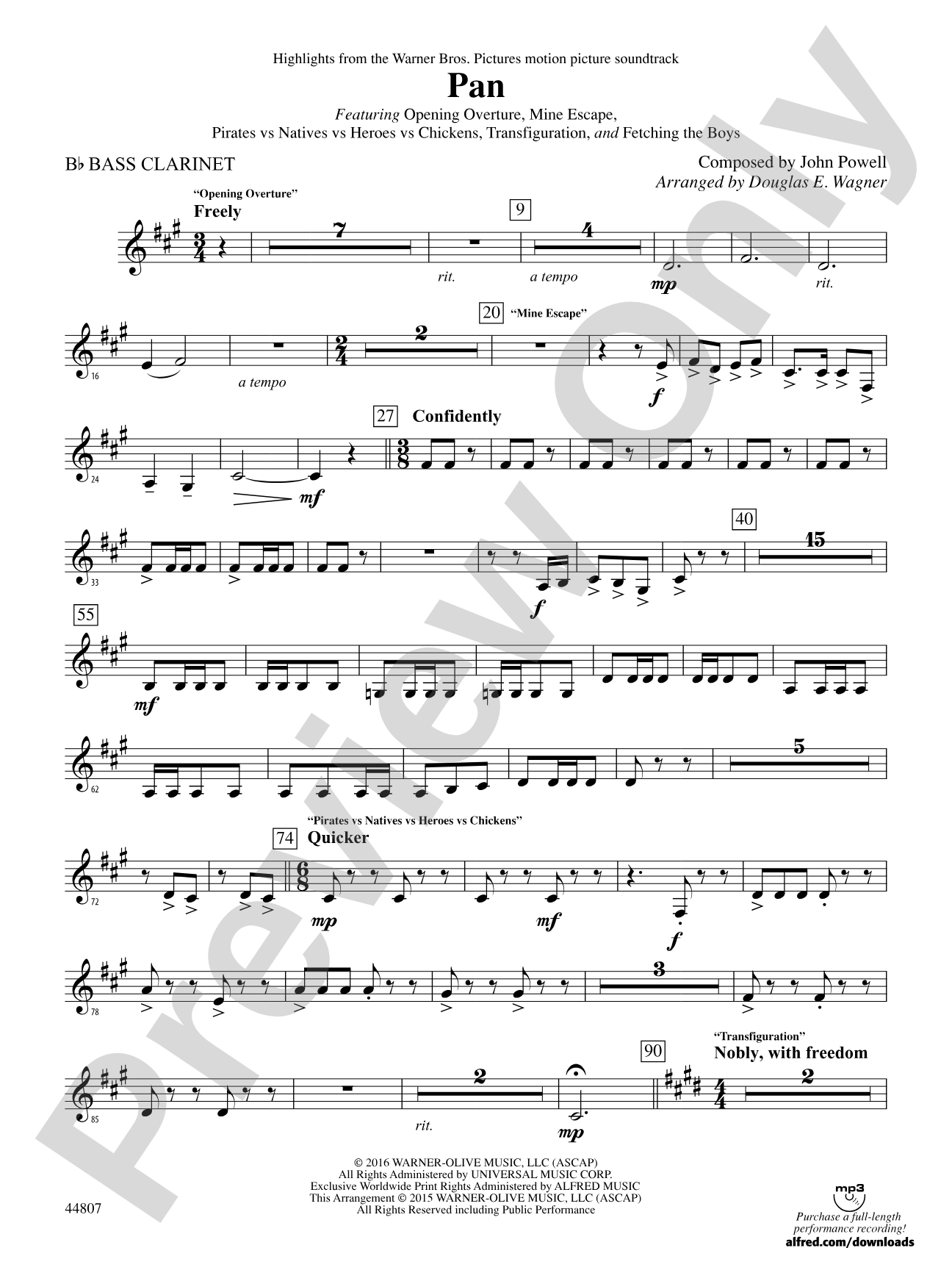 Pan: Highlights from the Warner Bros. Pictures Motion Picture Soundtrack: B-flat Bass Clarinet