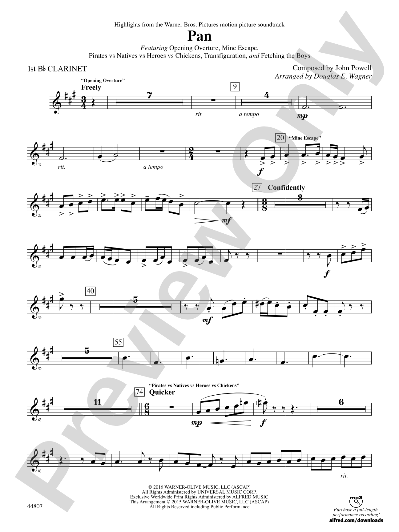 Pan: Highlights from the Warner Bros. Pictures Motion Picture Soundtrack: 1st B-flat Clarinet