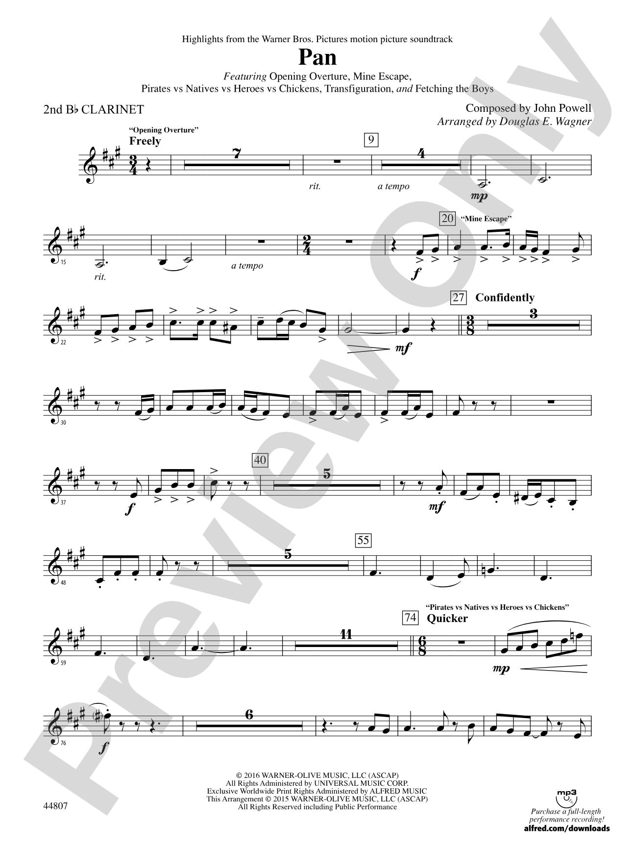 Pan: Highlights from the Warner Bros. Pictures Motion Picture Soundtrack: 2nd B-flat Clarinet