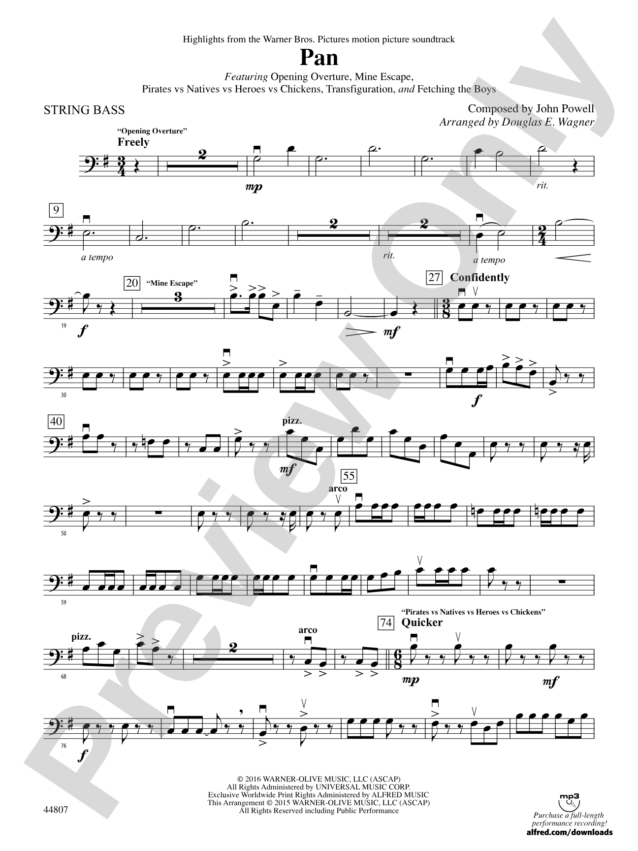 Pan: Highlights from the Warner Bros. Pictures Motion Picture Soundtrack: String Bass