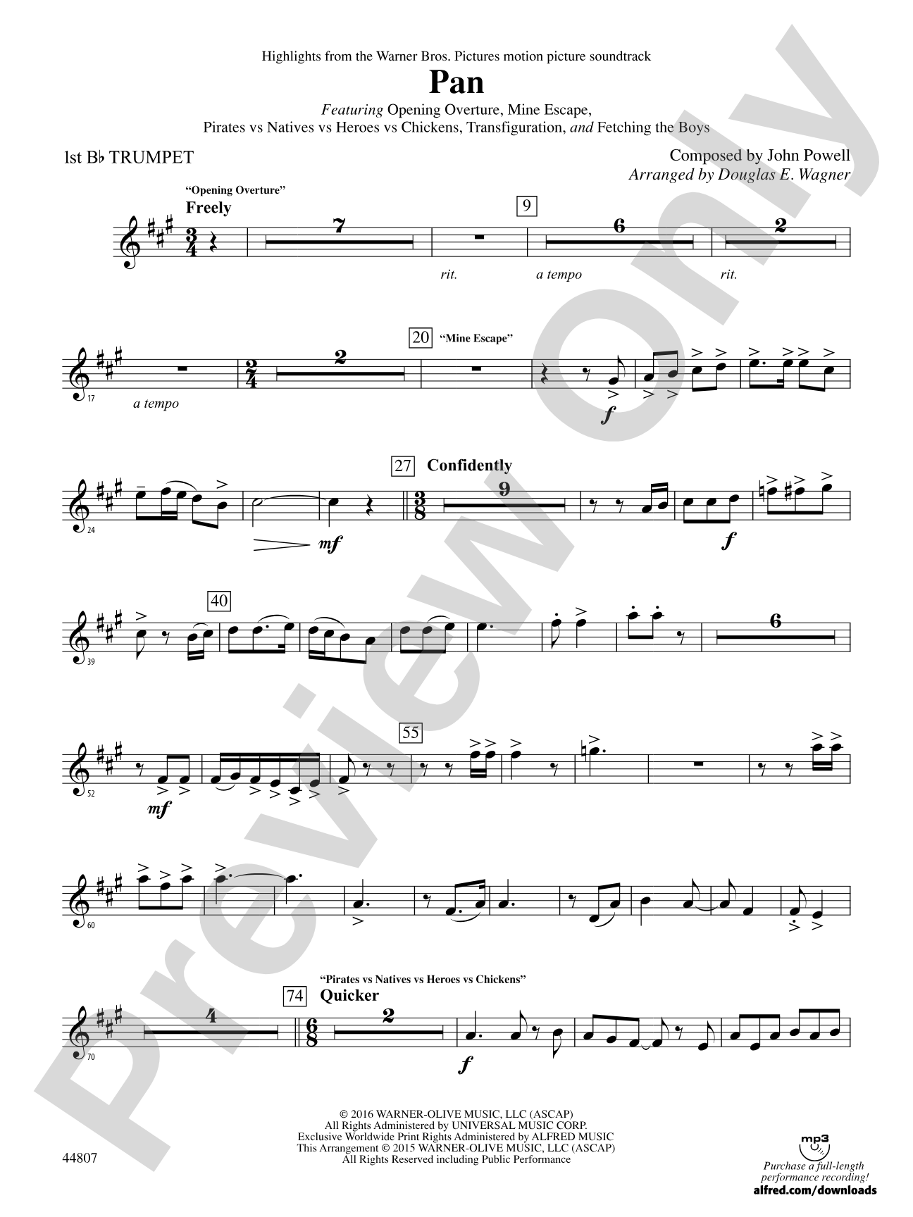 Pan: Highlights from the Warner Bros. Pictures Motion Picture Soundtrack: 1st B-flat Trumpet