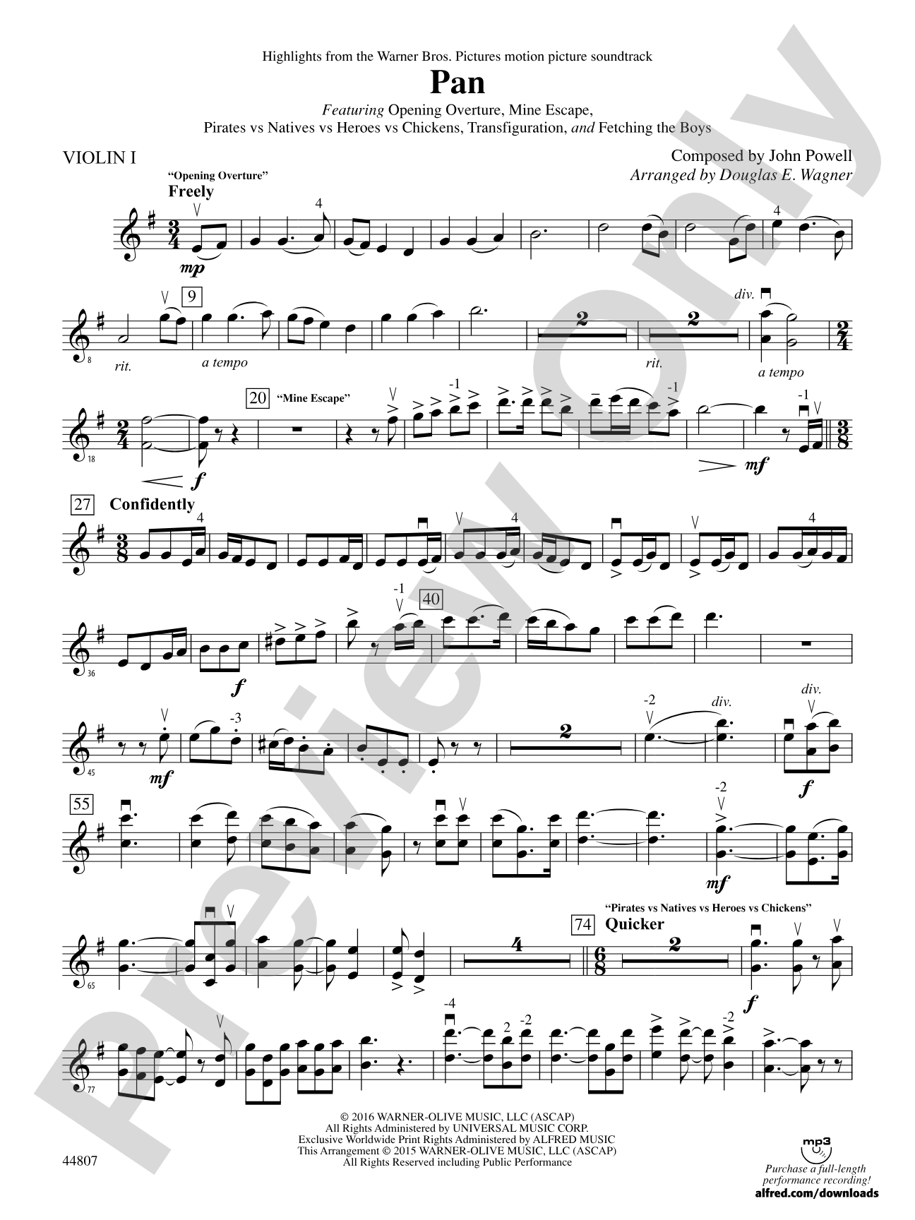 Pan: Highlights from the Warner Bros. Pictures Motion Picture Soundtrack: 1st Violin