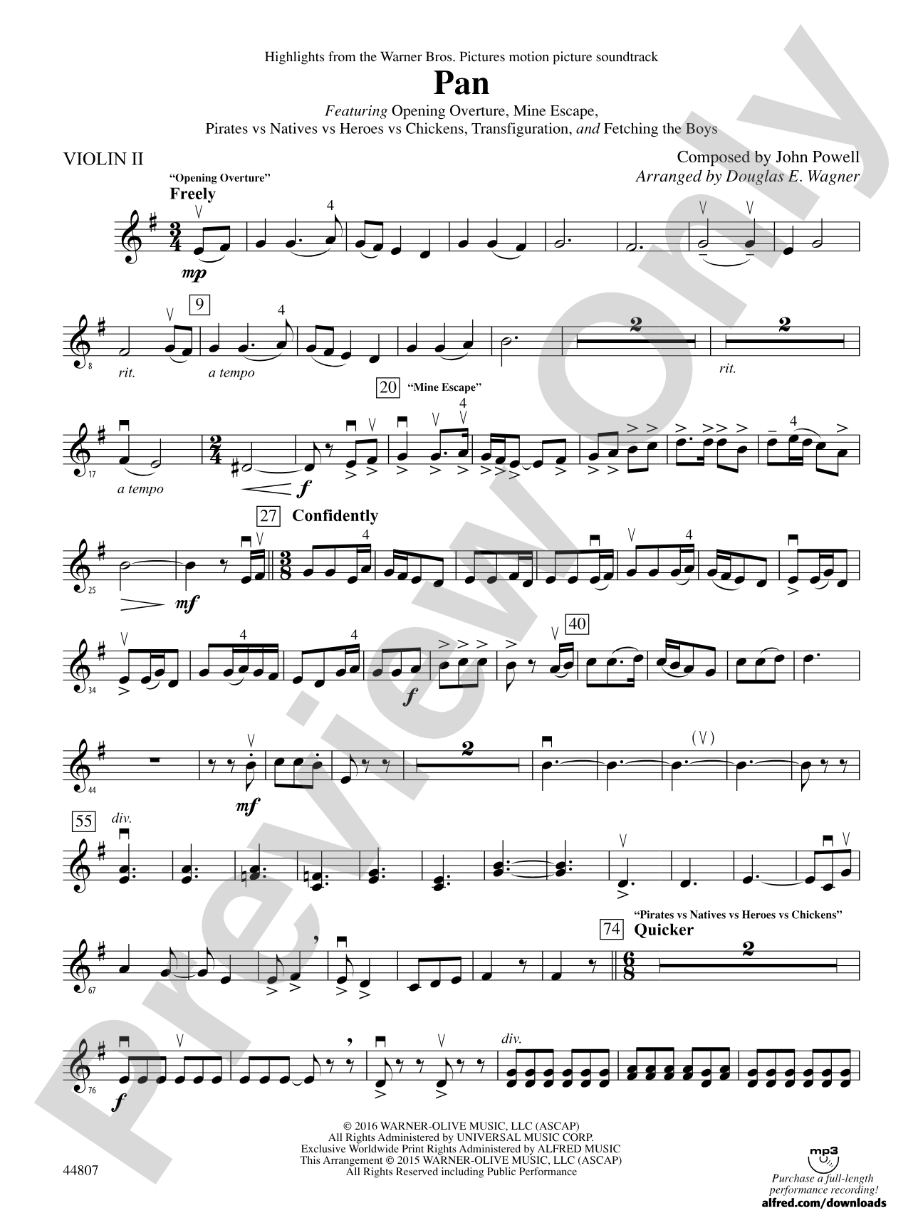 Pan: Highlights from the Warner Bros. Pictures Motion Picture Soundtrack: 2nd Violin