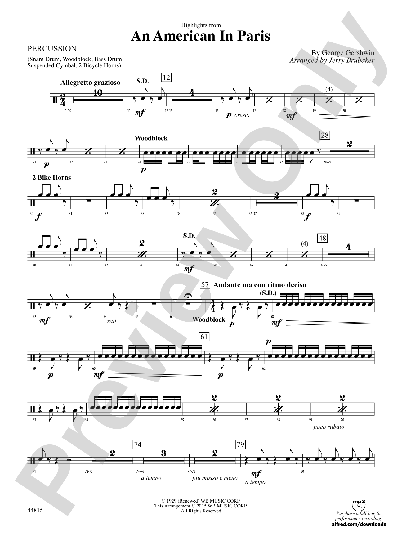 An American in Paris, Highlights from: 1st Percussion